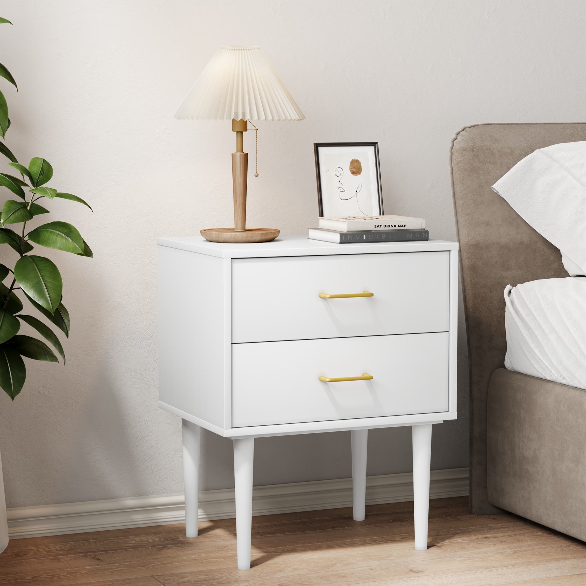 Logidon Wit Nachtkastje Met 2 Laden Modern MDF Design 50x37x67