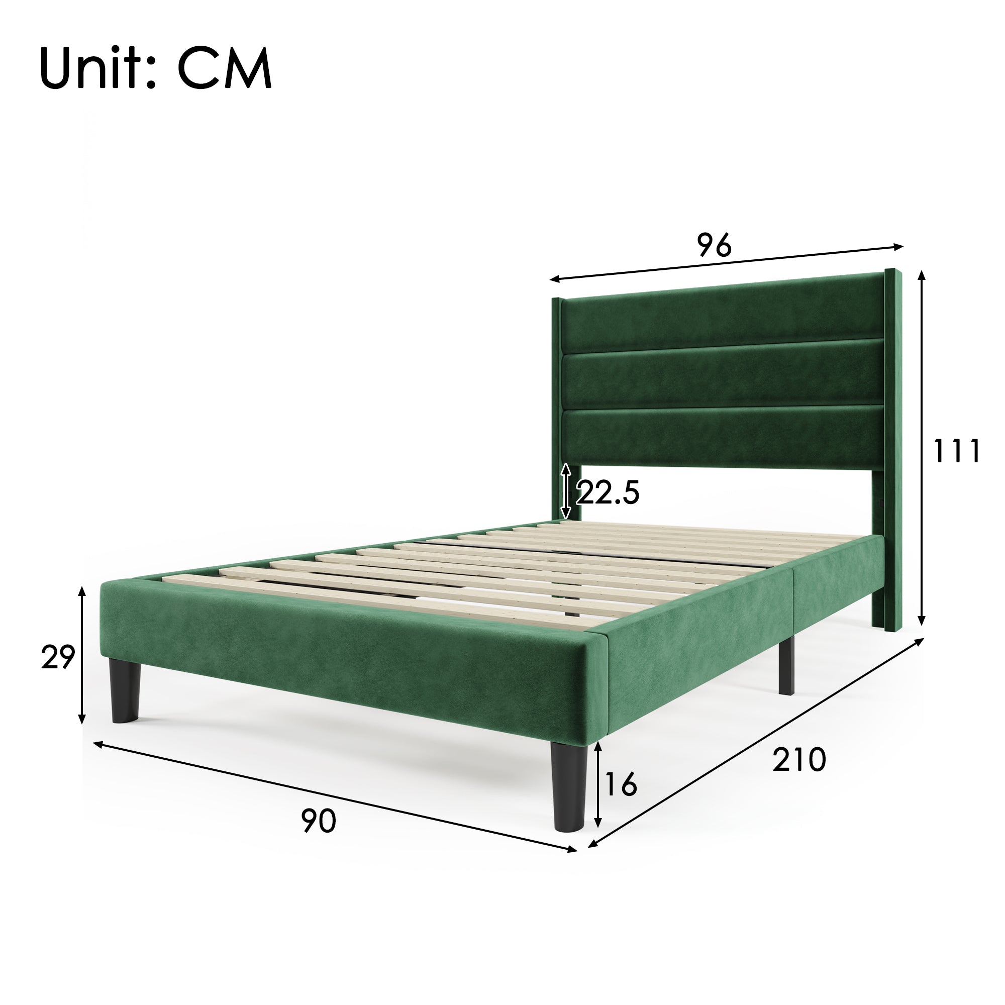 Logidon gestoffeerd bed 90x200 cm donkergroen fluwelen bekleding modern design