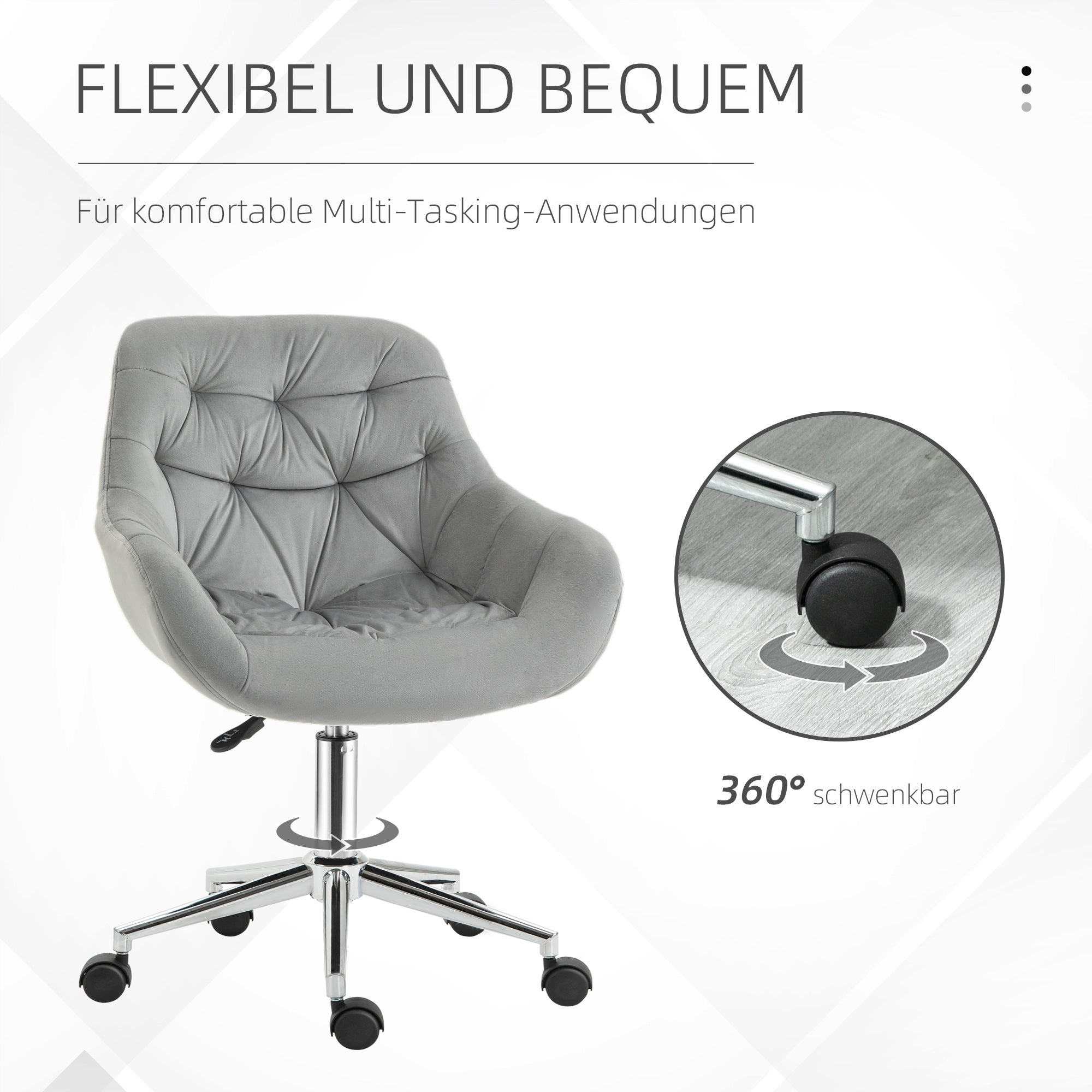 Logidon Vinsetto office chair gray velvet look ergonomic up to 120 kg