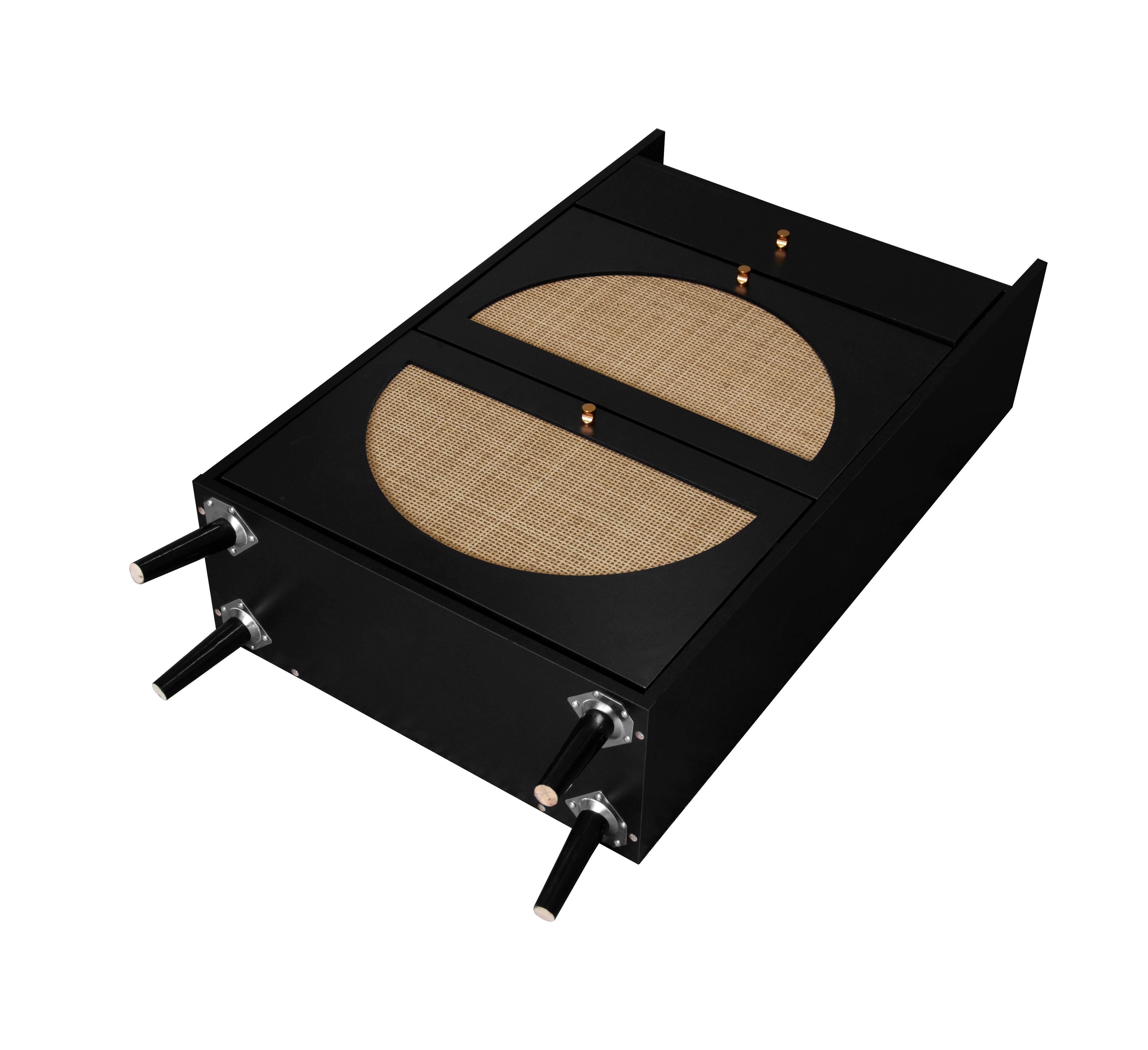 Logidon Schoenenkast Zwart Rotan Look Twee Deuren 60 cm Lengte