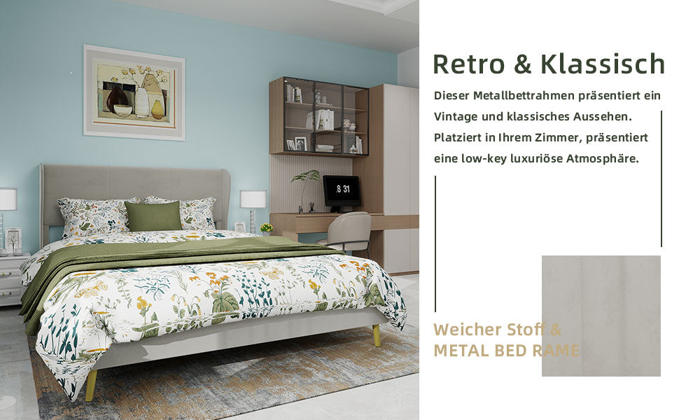 Logidon modern gestoffeerd bed 160x200 beige gevoerd hoofdeinde