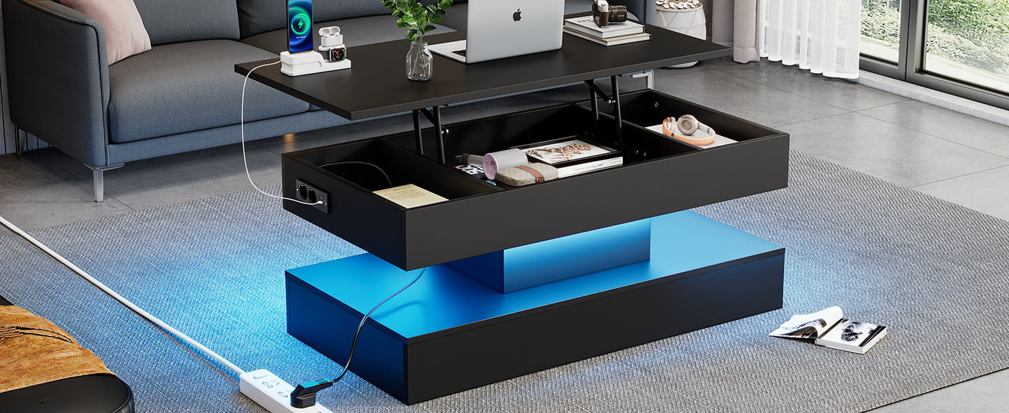 Logidon LED Salontafel met verborgen opbergruimte 100x50 cm Zwart
