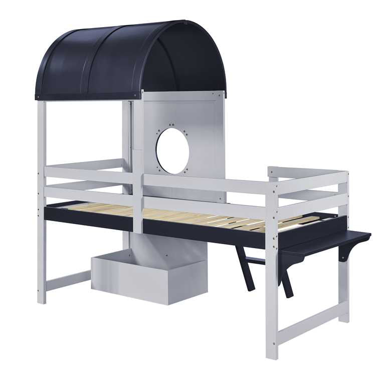 Logidon stapelbed halfhoogslaper 90x200 wit donkerblauw dakraam