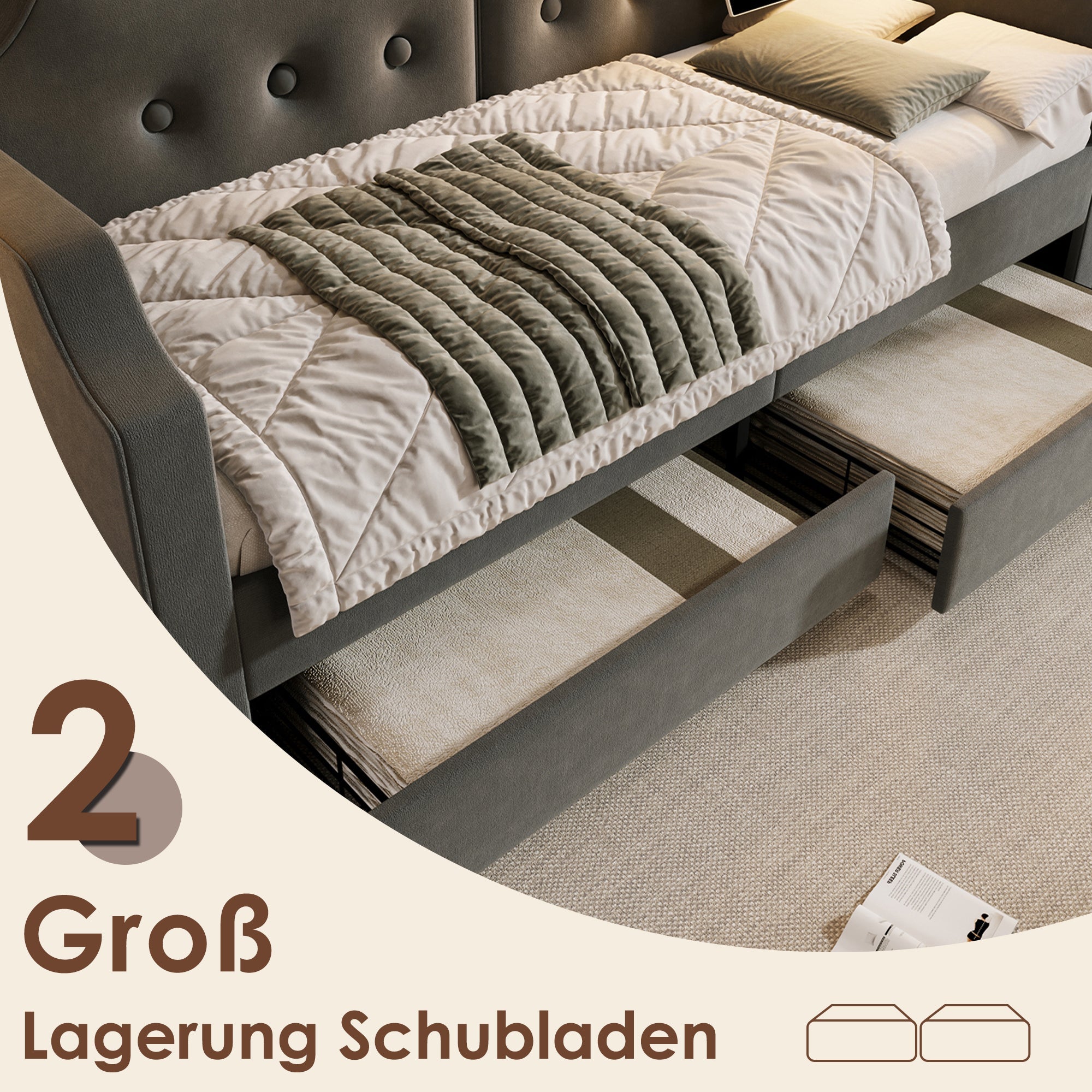 Logidon gestoffeerde slaapbank 90x200 cm fluweelgrijs USB-leeslamp