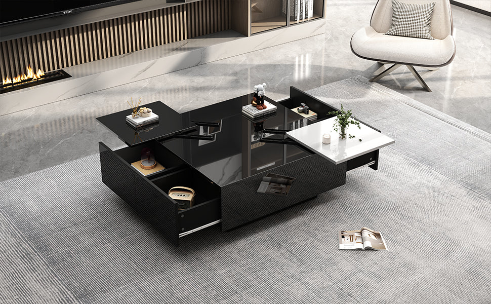 Logidon Hoogglans Salontafel Zwart Wit 75x75 Cm Met 4 Laden