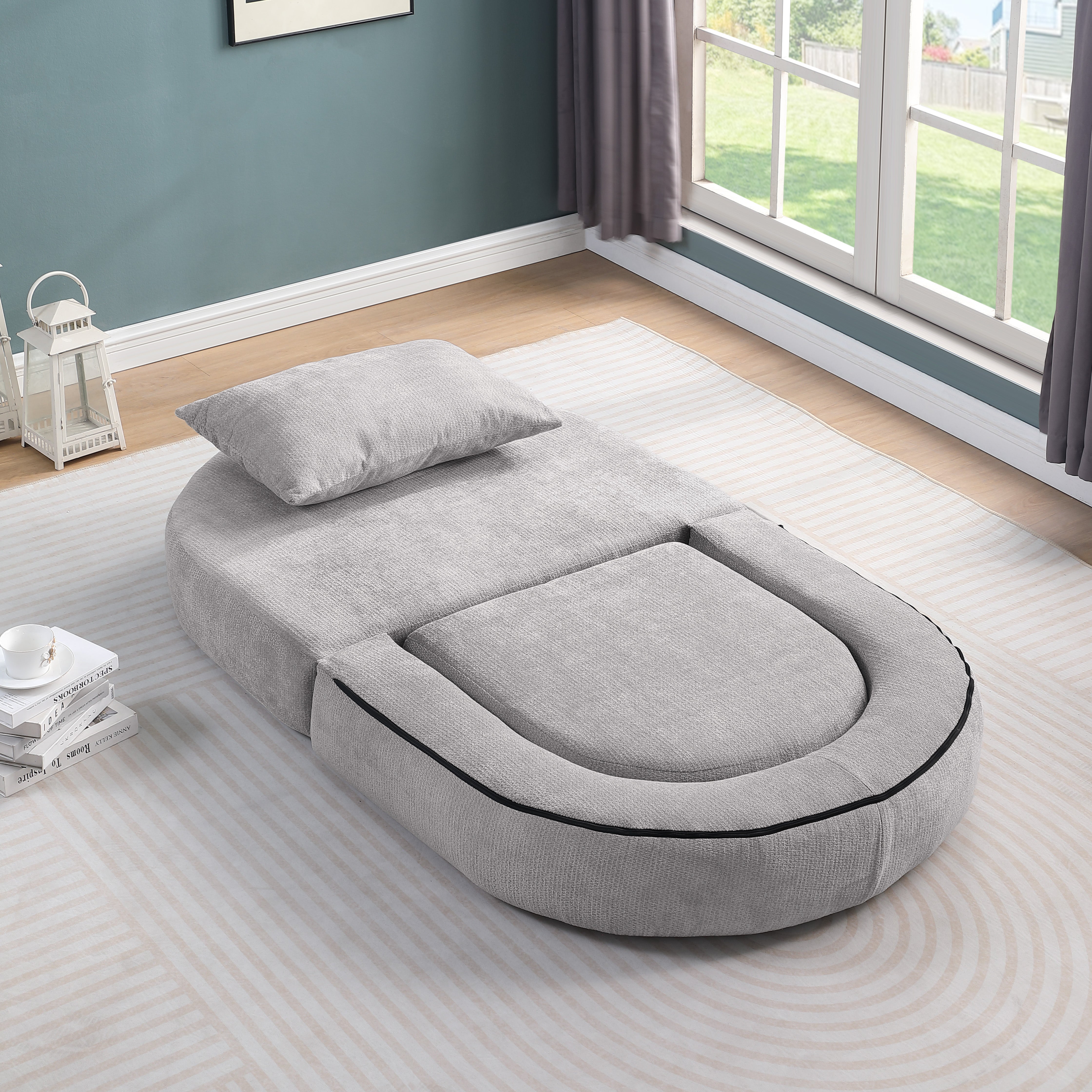 Logidon gecomprimeerde slaapbank futon grijs fluweel met kussen