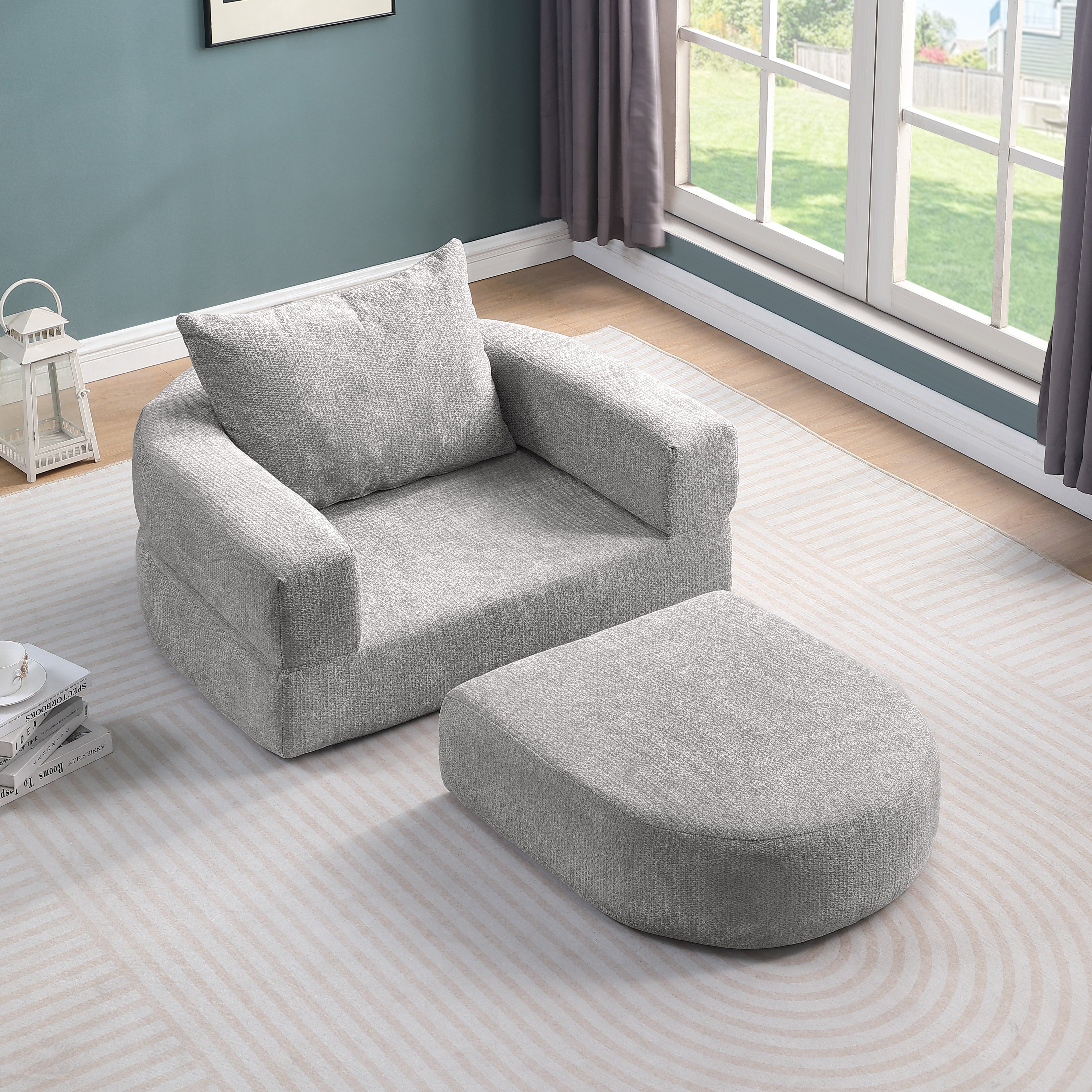Logidon gecomprimeerde slaapbank futon grijs fluweel met kussen