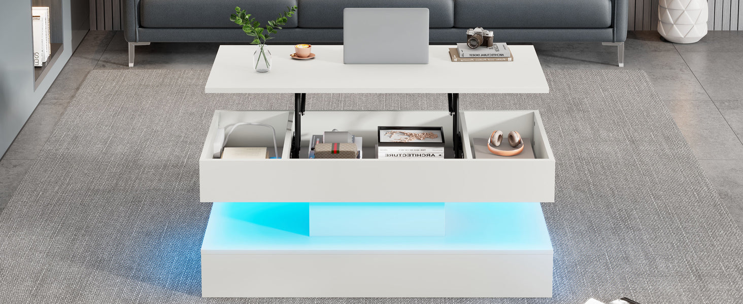 Logidon salontafel LED-verlichting en opbergruimte wit 100x50 cm