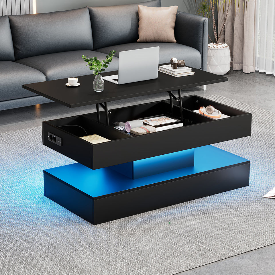 Logidon LED Salontafel met verborgen opbergruimte 100x50 cm Zwart