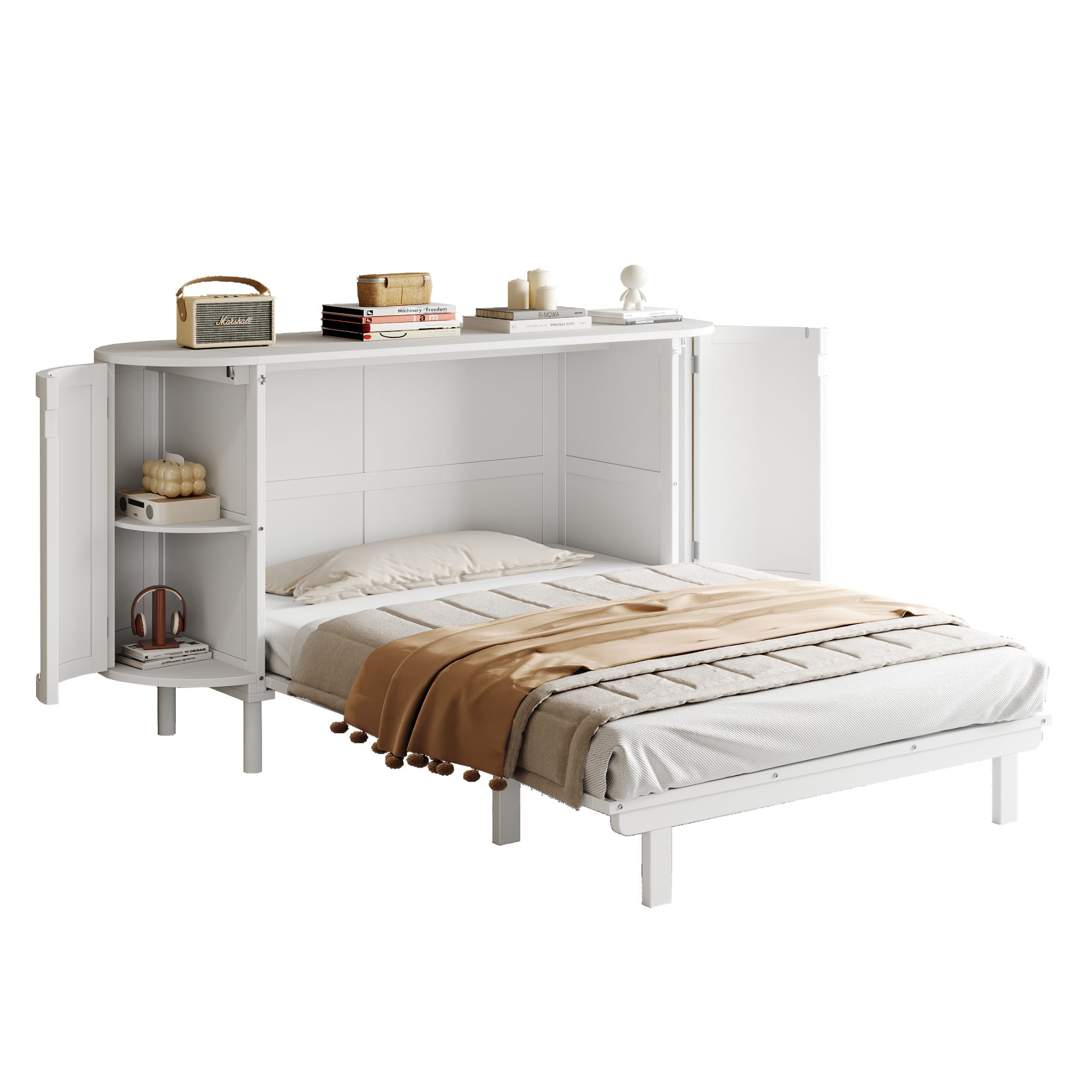 Logidon opklapbed 140x200 cm met lattenbodem, opbergvakken, wit