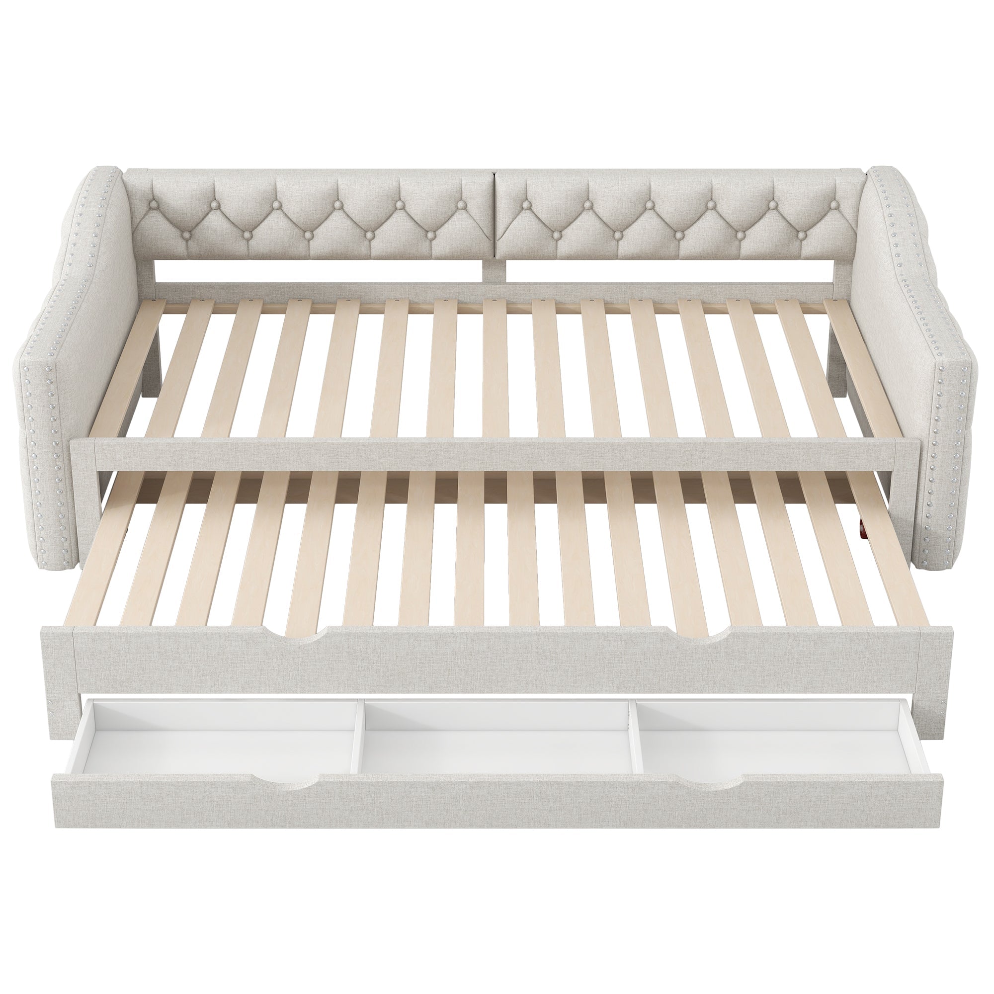 Logidon 90x200 gestoffeerd dagbed met LED-licht uitschuifbaar bed beige