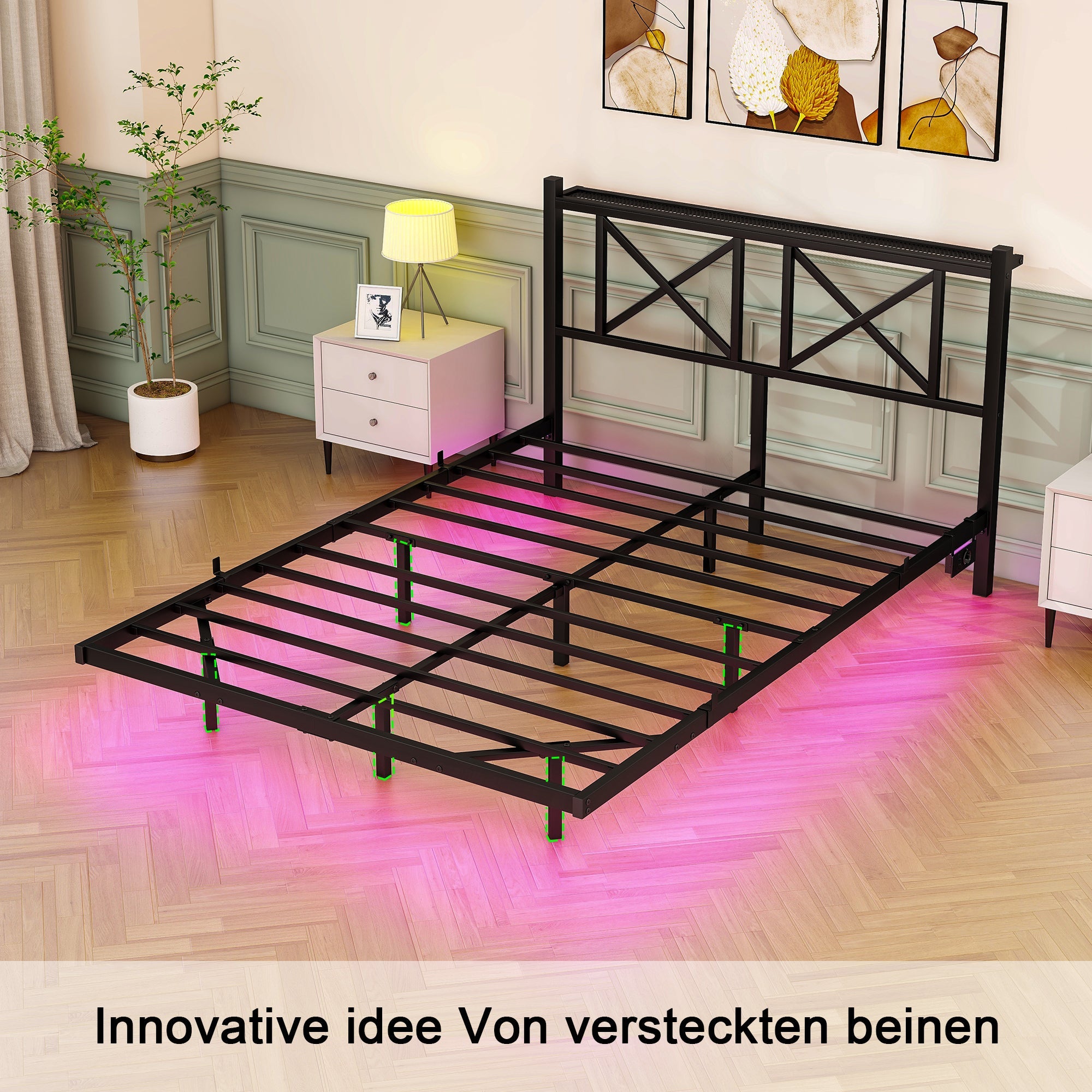 Logidon metalen bedframe 140x200 cm zwarte LED-verlichting