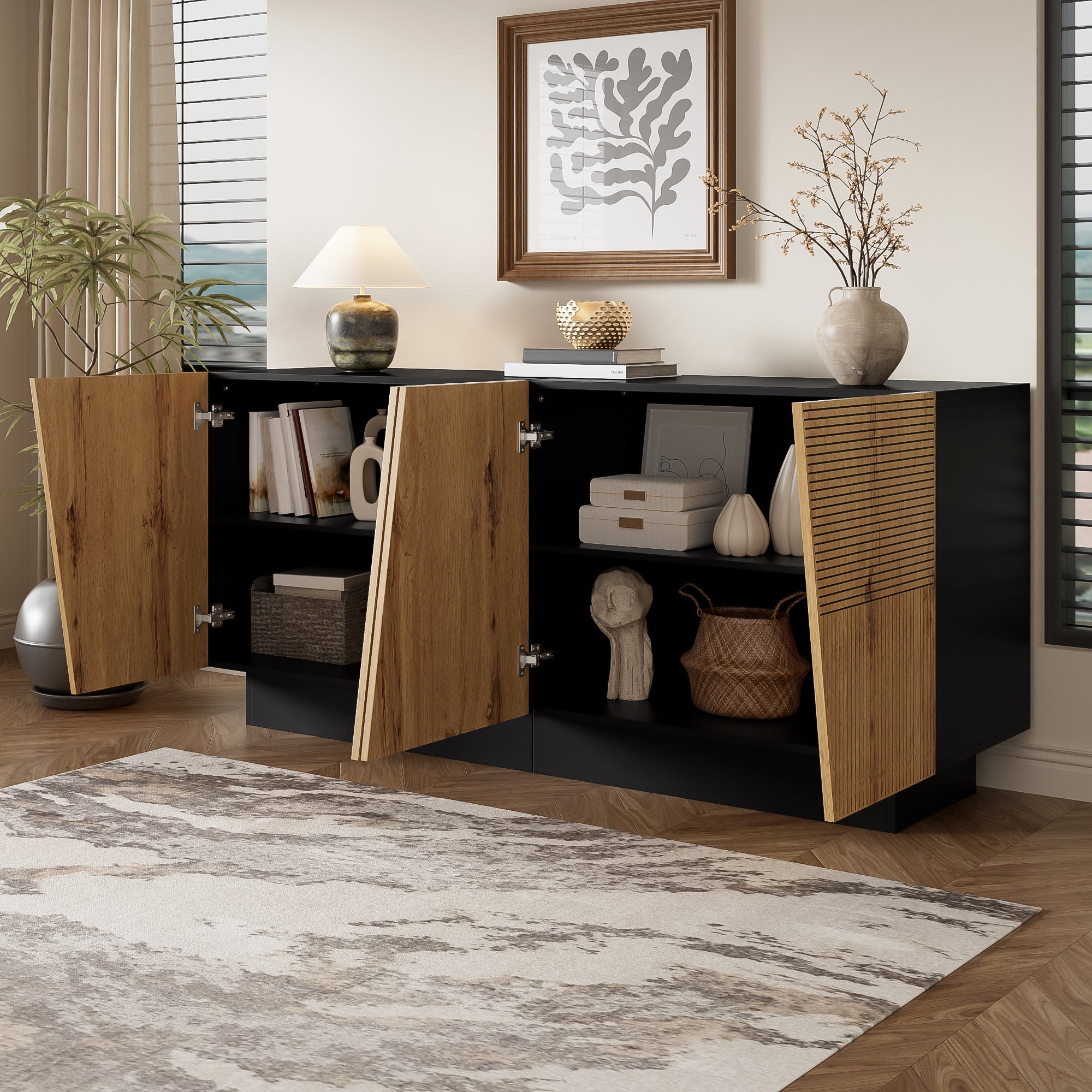 Logidon dressoir 160 cm zwart houtlook verstelbare planken