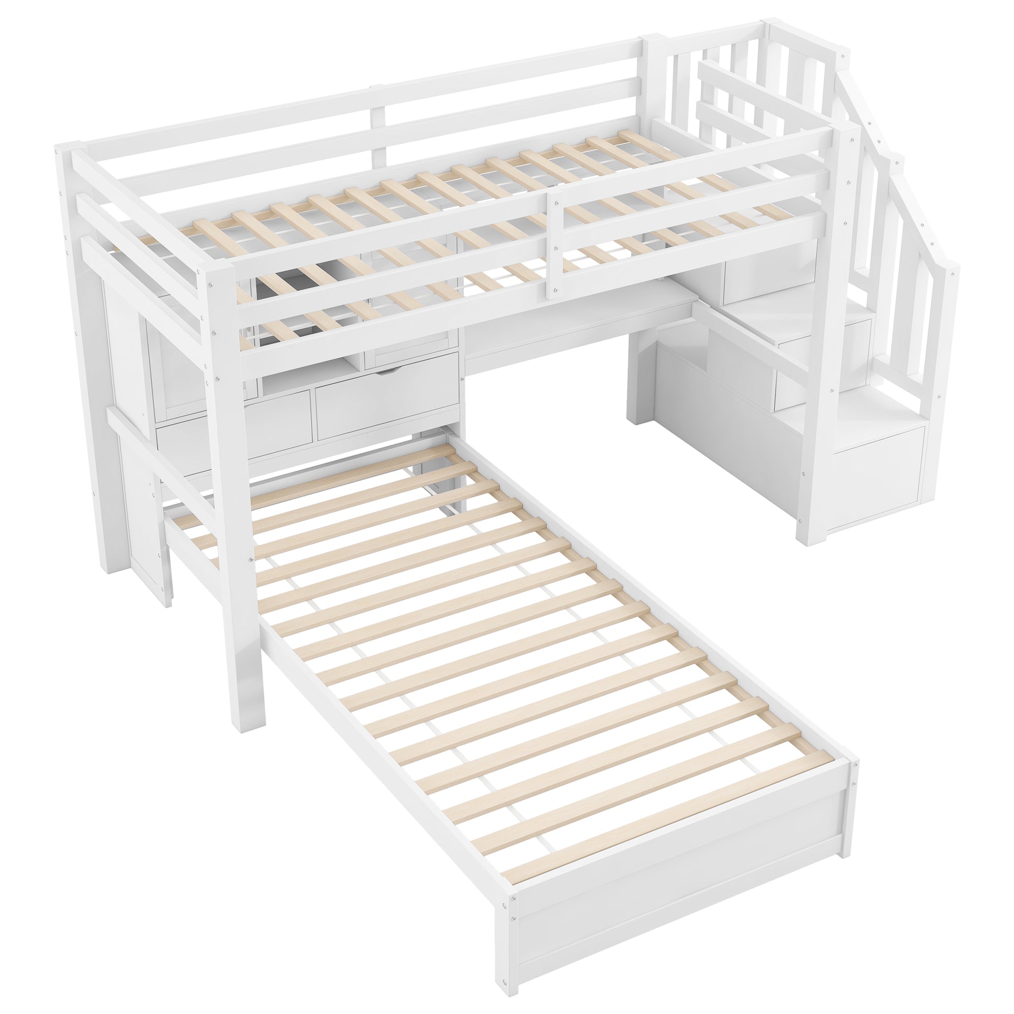 Logidon hoogslaper 90x200 cm met bureau en trap wit