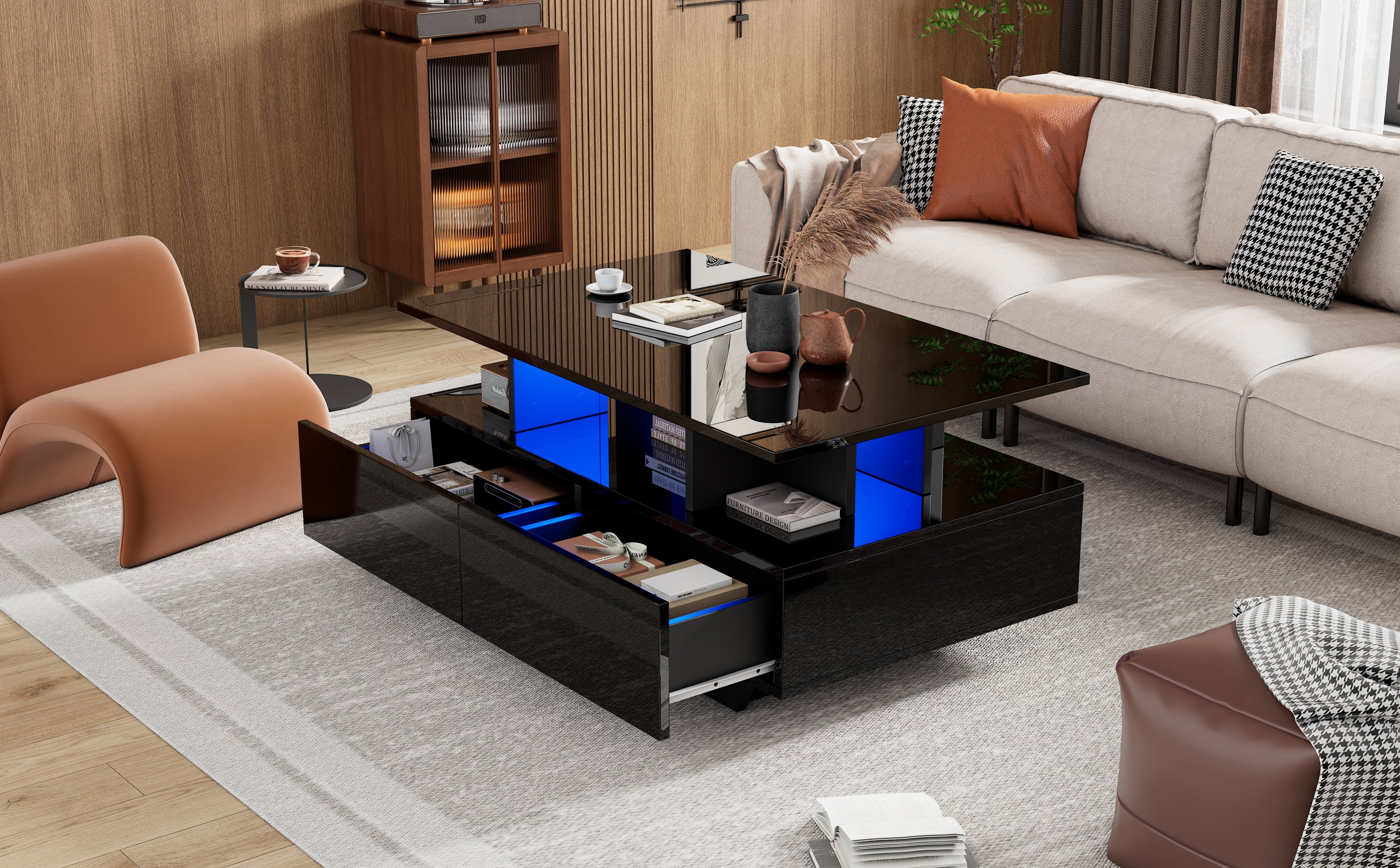 Logidon LED-verlichting salontafel met 2 lades 90x55x41 cm