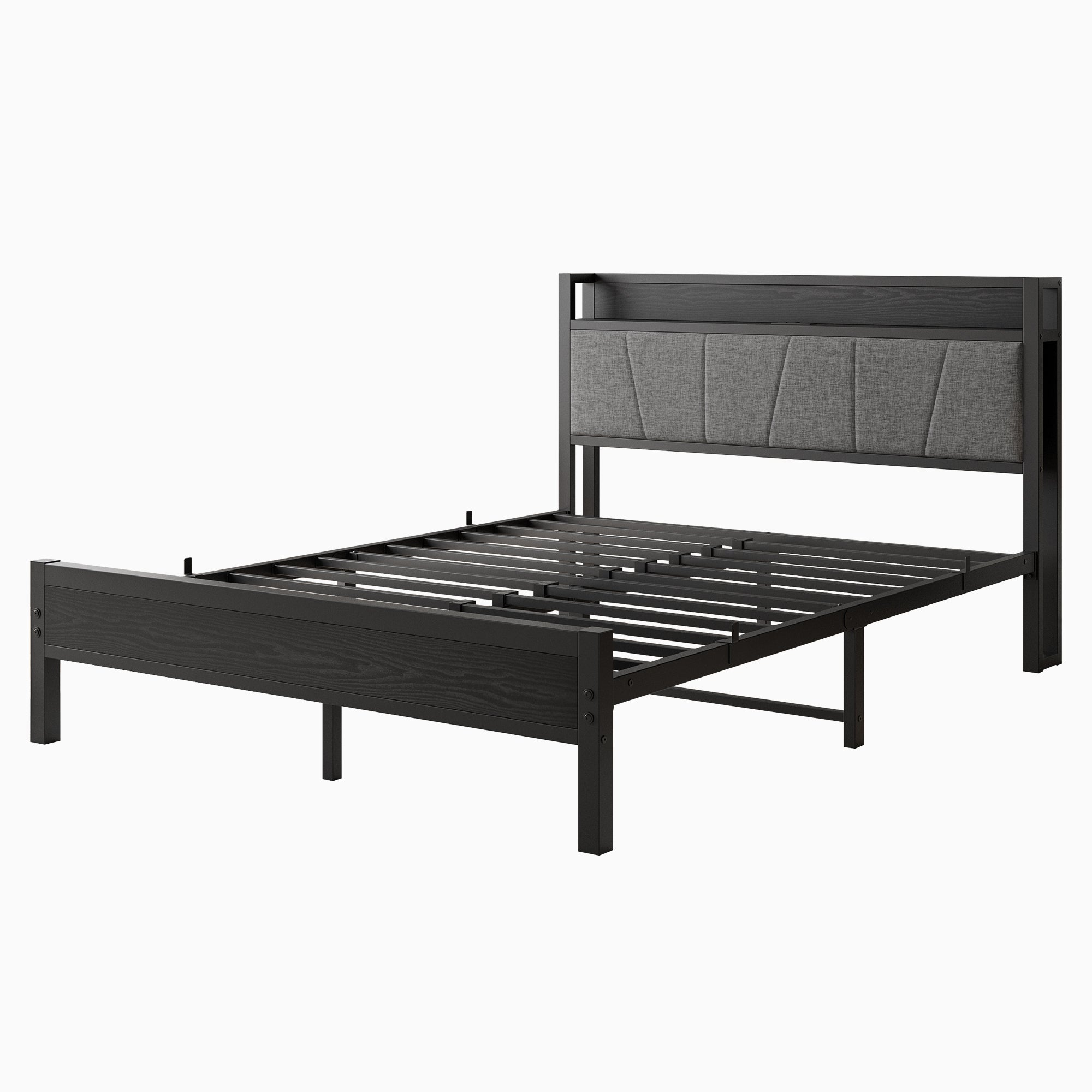 Logidon 140x200 cm bedframe zwart met LED-verlichting en USB
