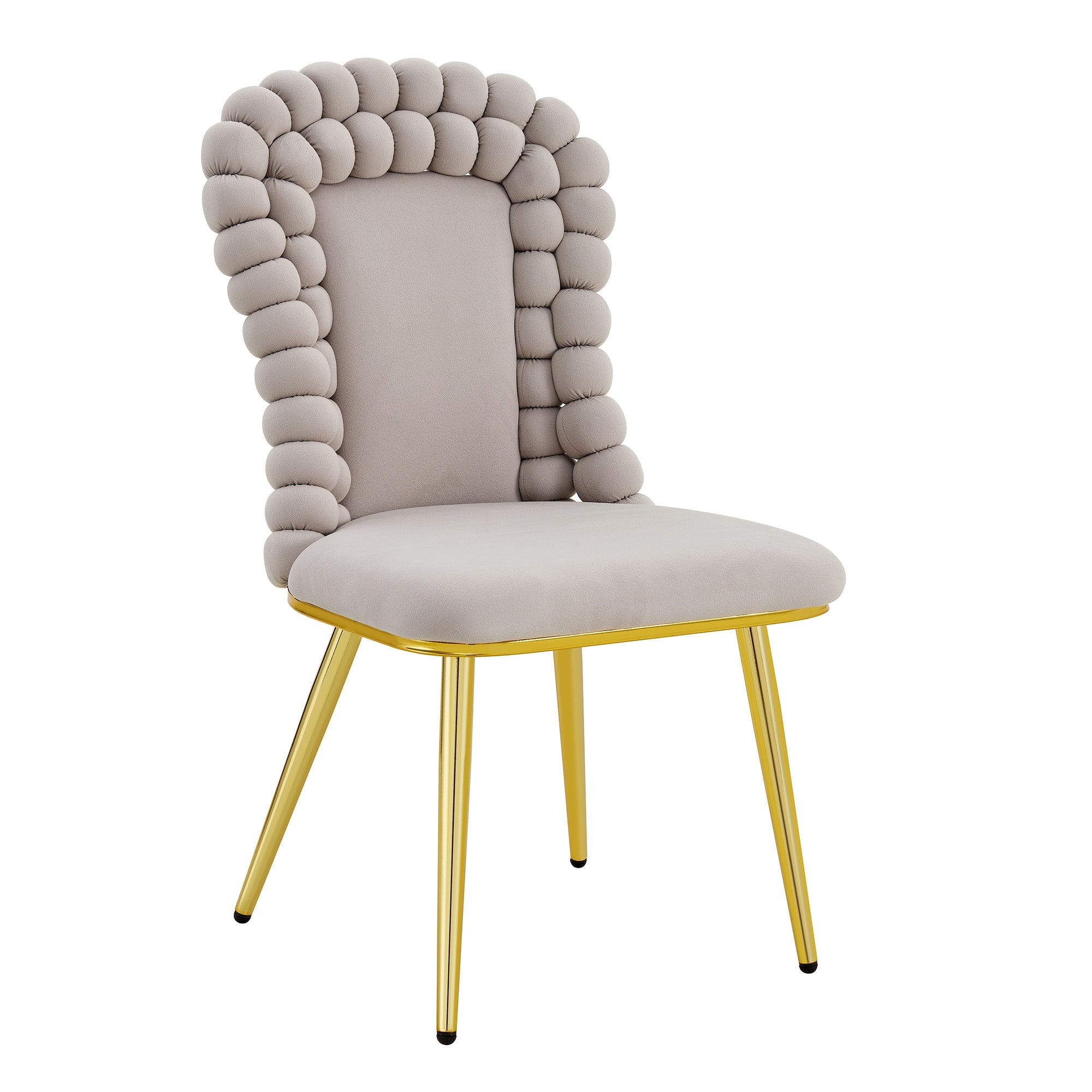 Logidon Set van 2 lichtgrijze fluwelen eetkamerstoelen met rugleuning met kogelketting