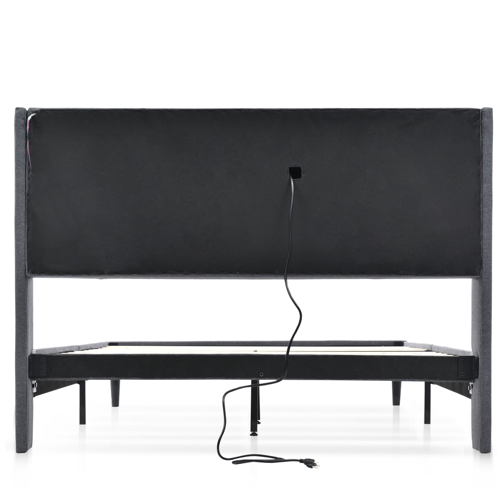 Logidon gestoffeerd bed tweepersoonsbed opbergruimte hoofdbord USB LED grijs 160x200