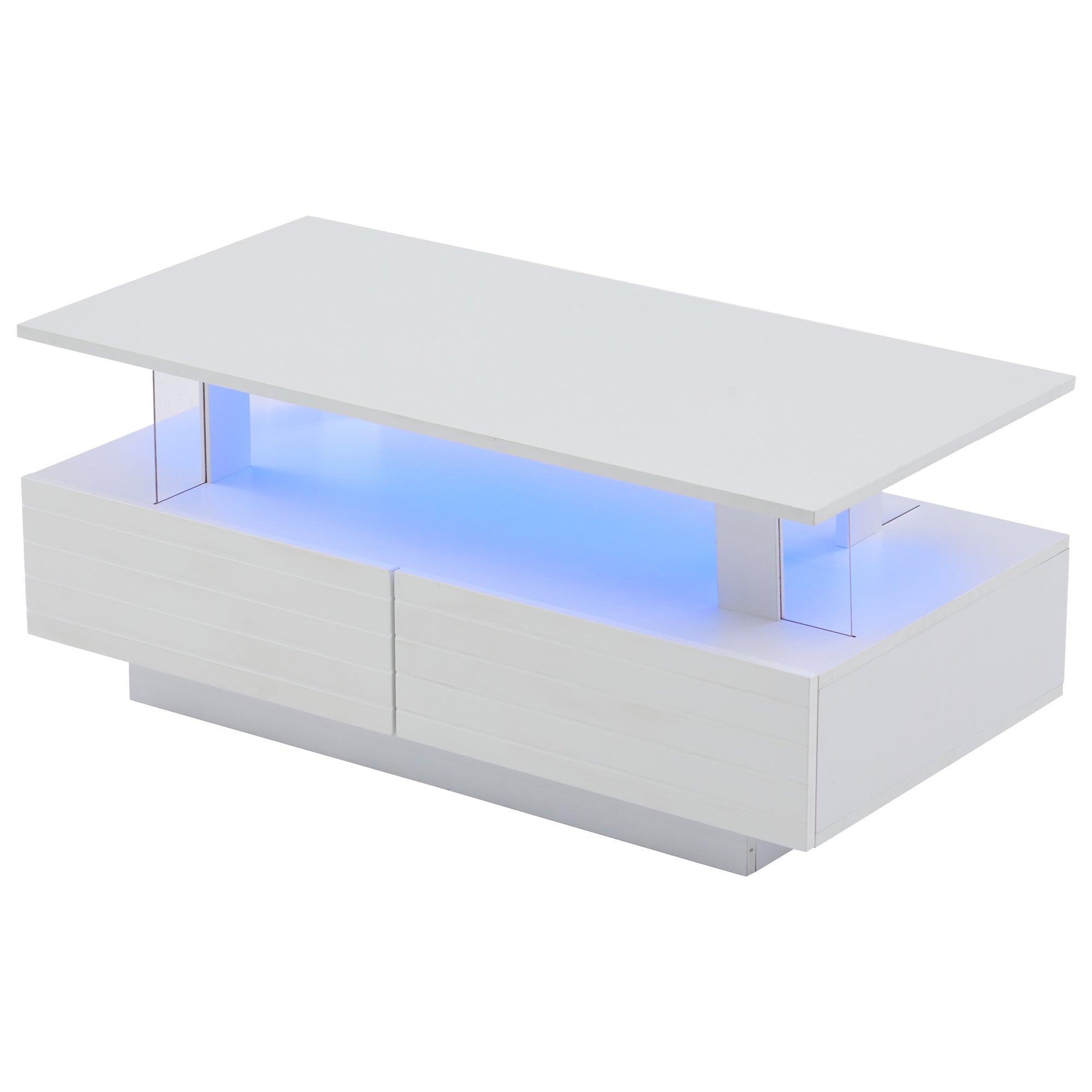 Logidon Witte LED Salontafel met Opbergruimte Bluetooth App Bediening 100x50x42 Cm
