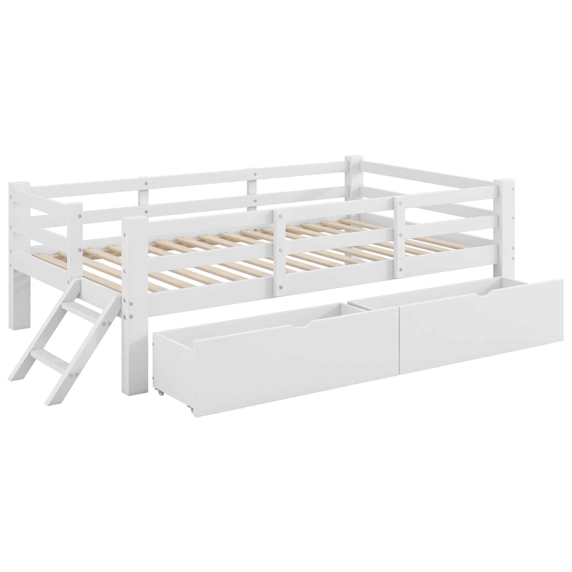 Logidon 90x200 houten platformbedleuning 2 laden wit