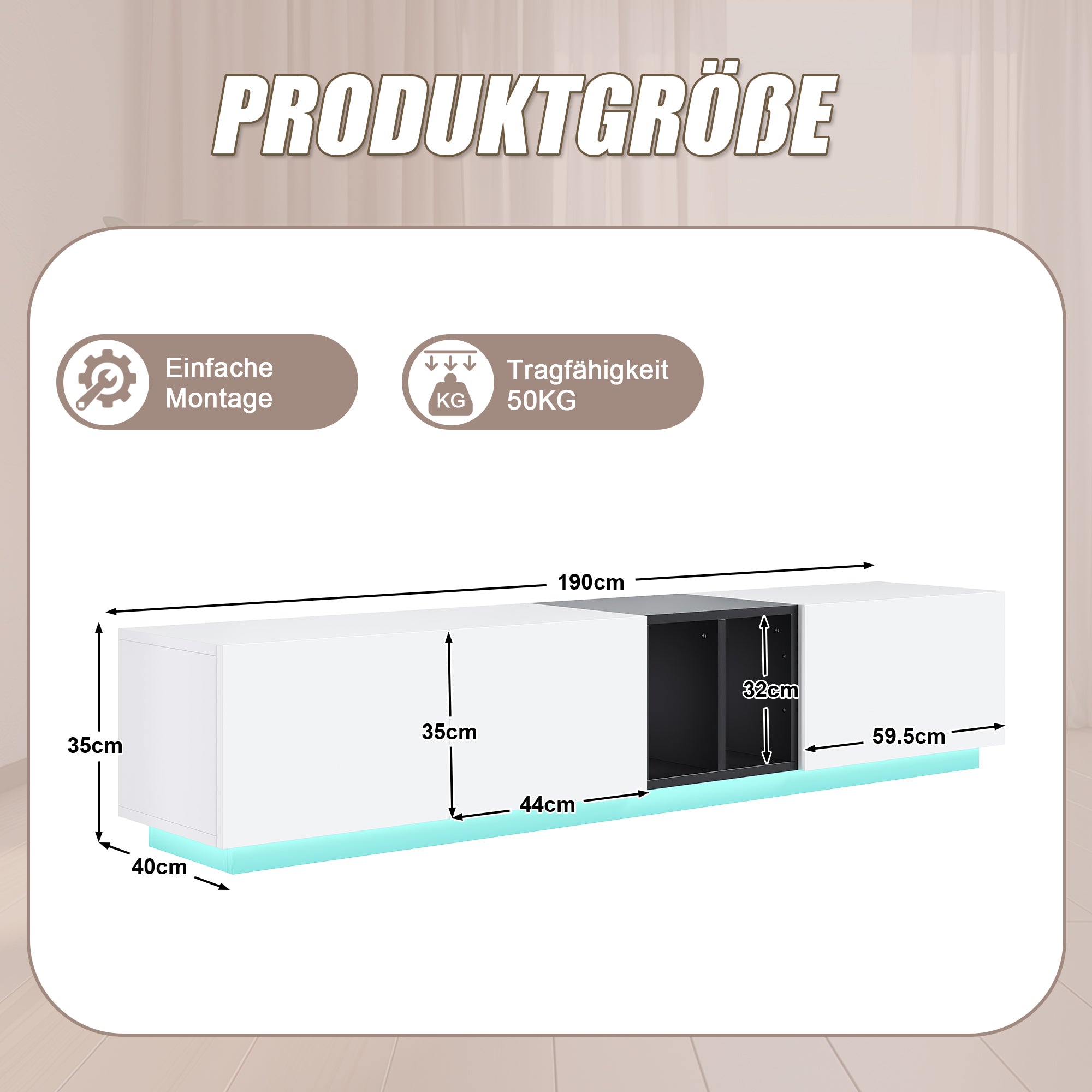 Logidon Modern TV-meubel Wit-Zwart Contrast Met Laden 190 cm