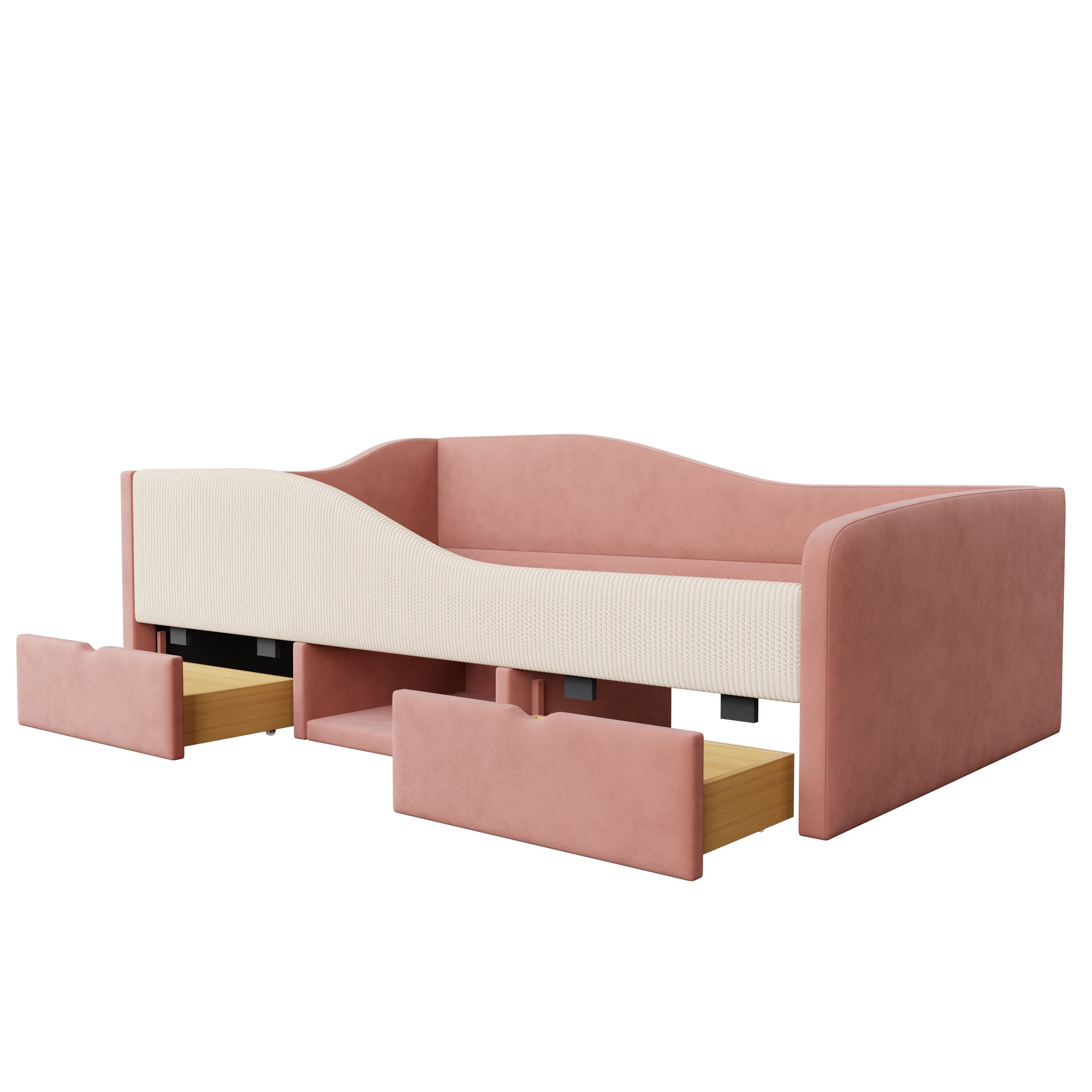 Logidon gestoffeerd bed 90x190 roze crème wit fluweel stof twee lades