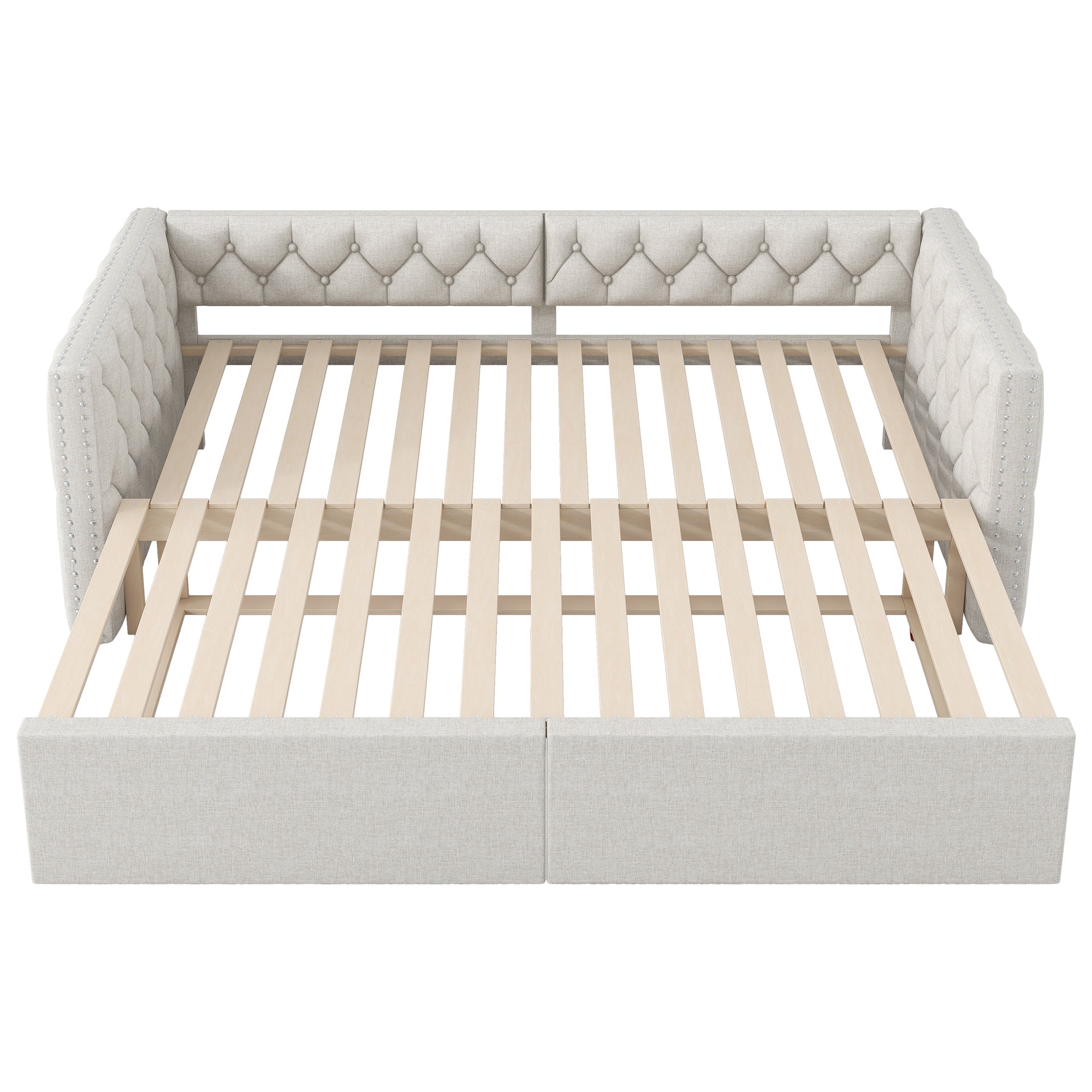 Logidon uitschuifbaar dagbed 90x200 tot 180x200 beige met LED