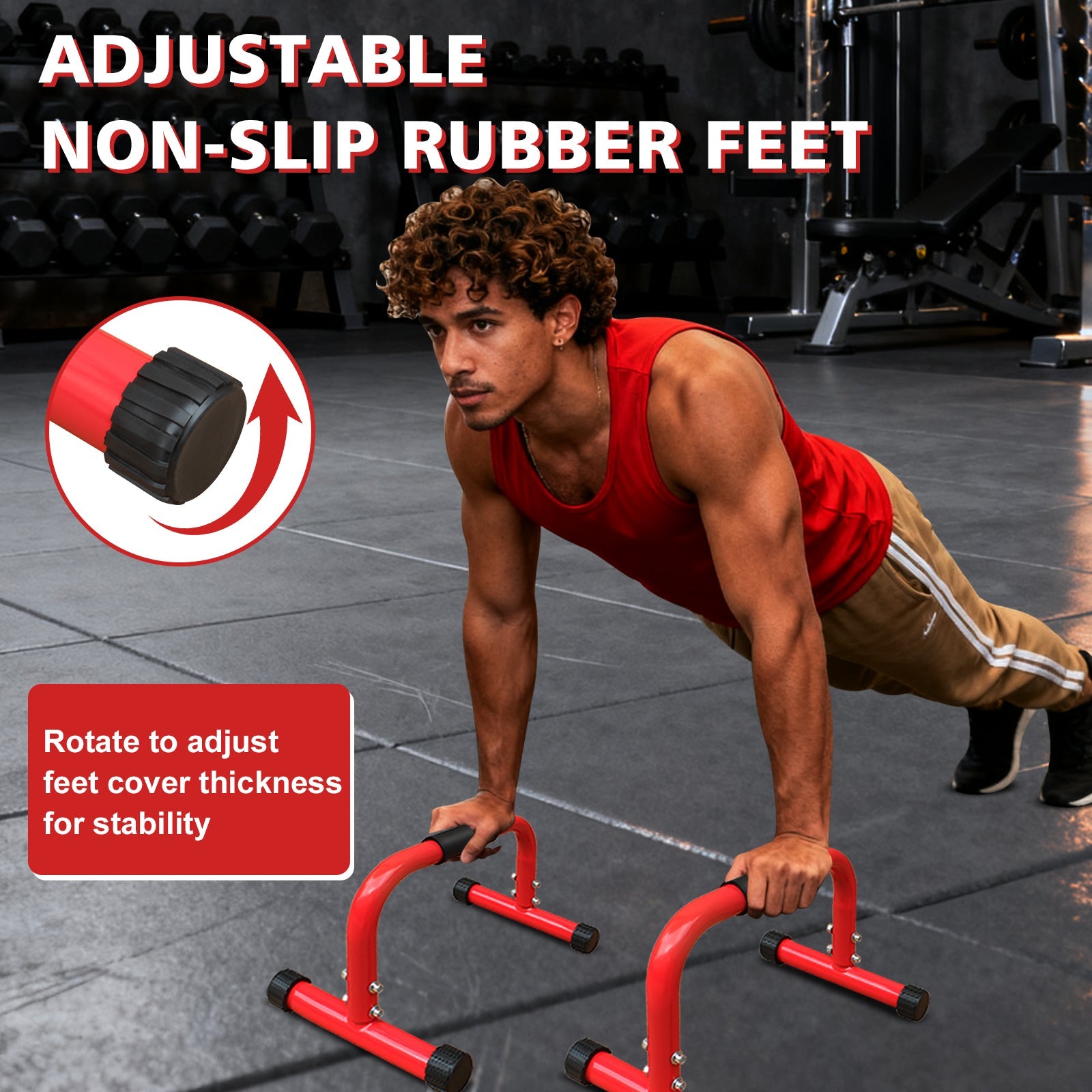 Logidon Parallel Bars and Dip Station Red Stable 300 kg load capacity