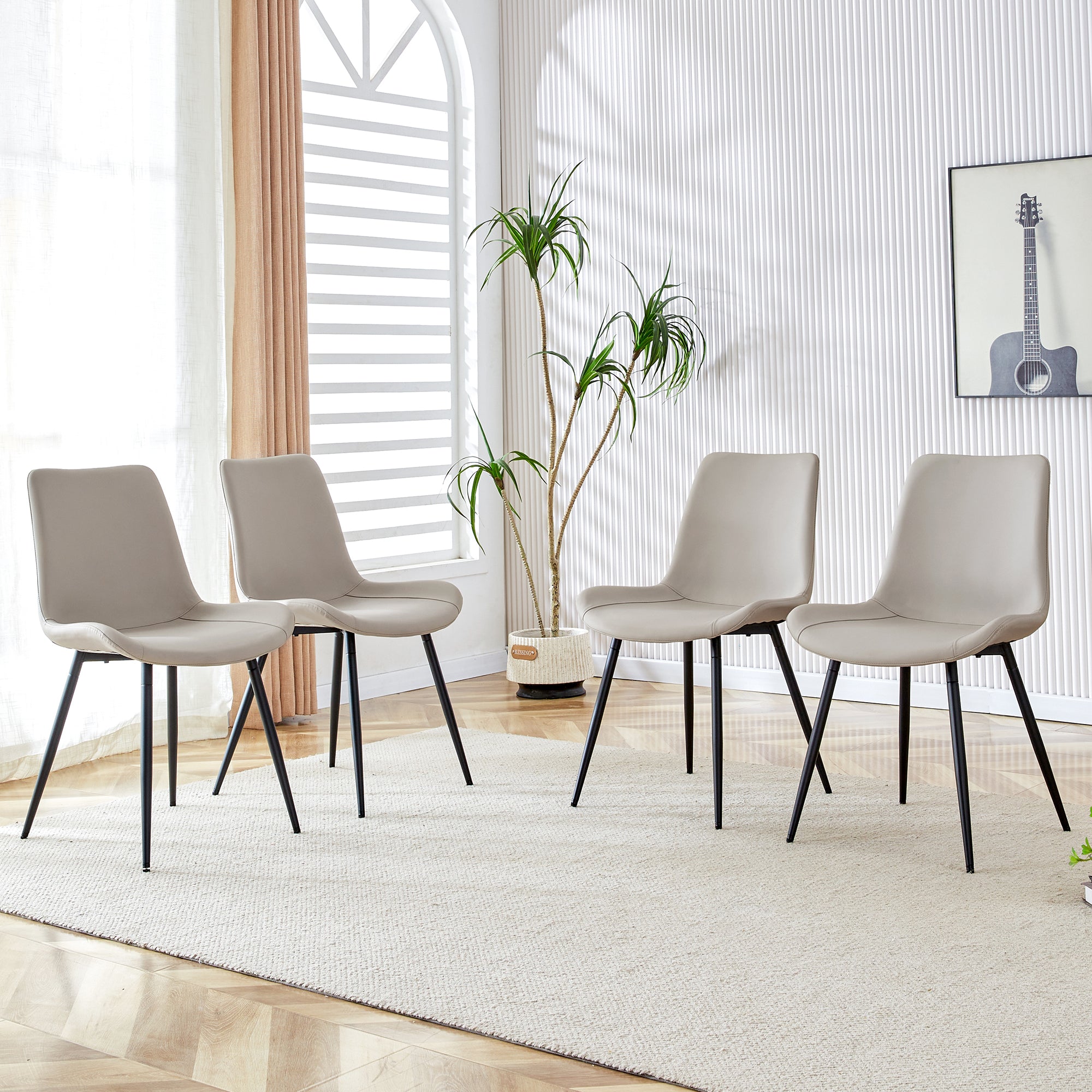 Logidon set van 4 eettafelstoelen kunstleer grijze brede zitting