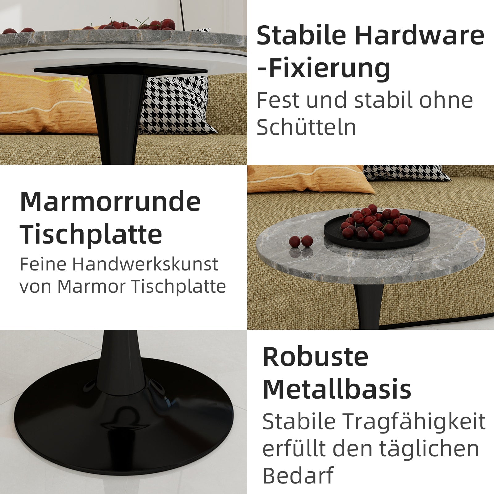 Logidon ronde salontafel marmerlook grijs 70 cm diameter tulpvoet