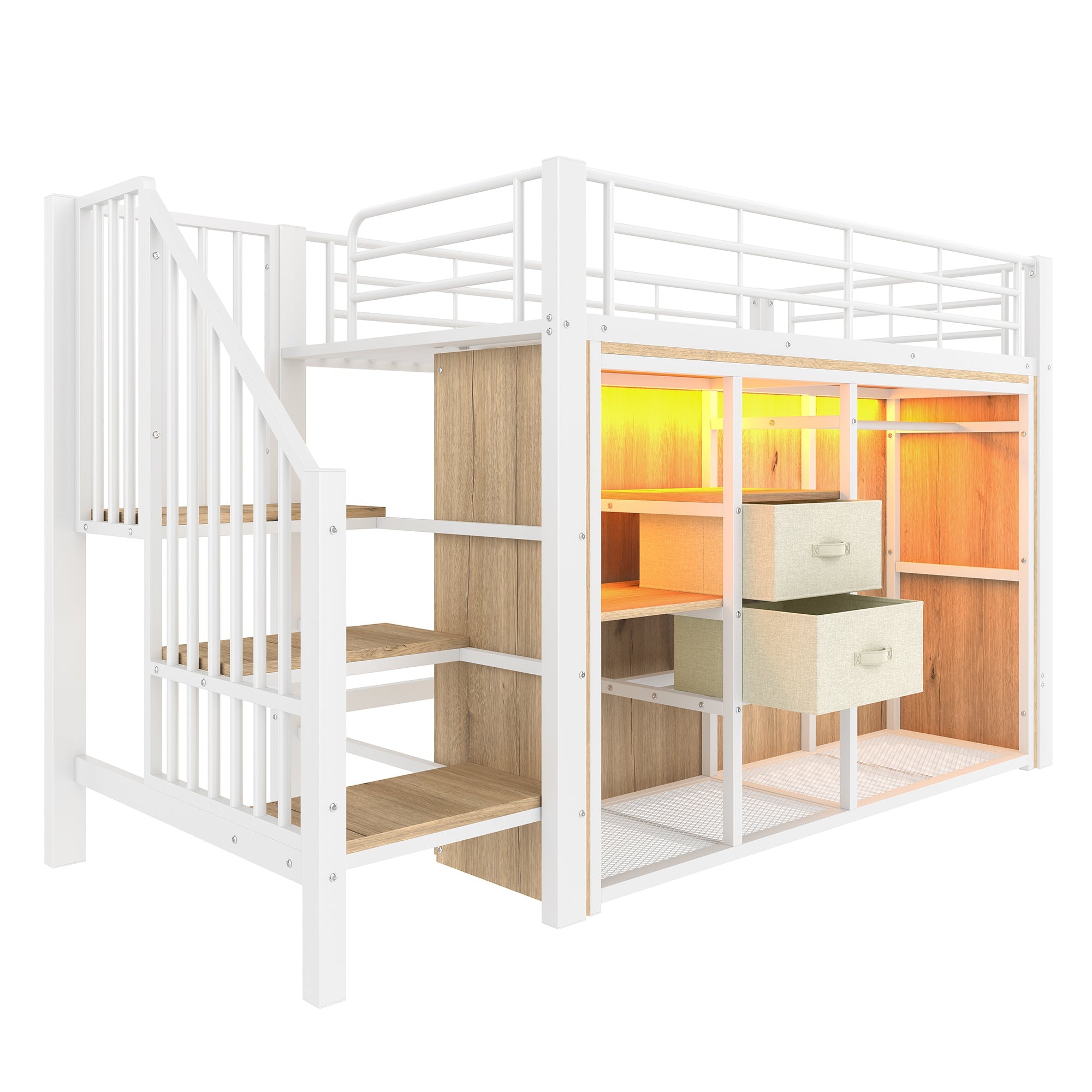 Logidon hoogslaper 90x200 cm met LED, 2 lades, kledingkast, wit