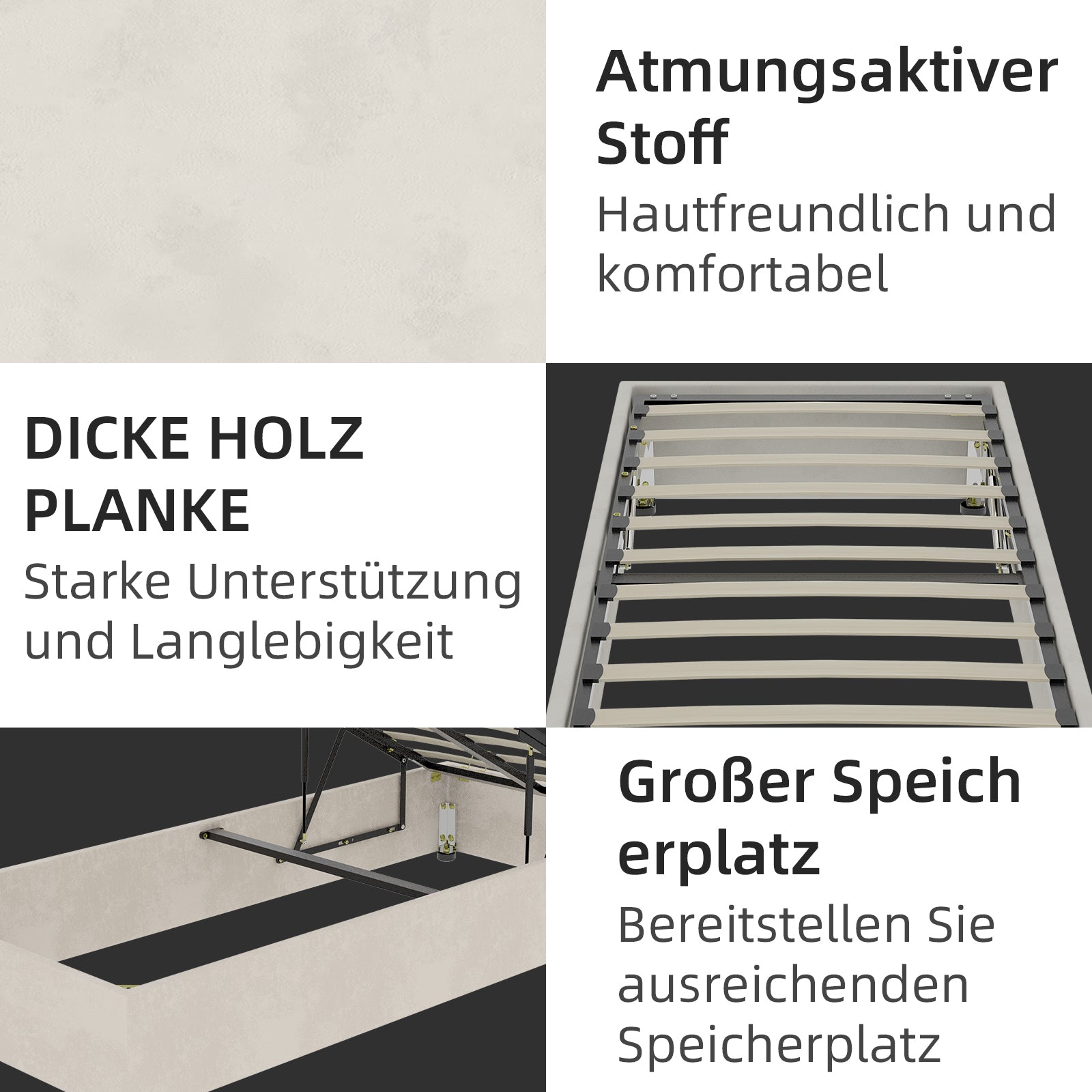 Logidon bedframe 90x200 cm beige fluweel met gaslift opbergruimte