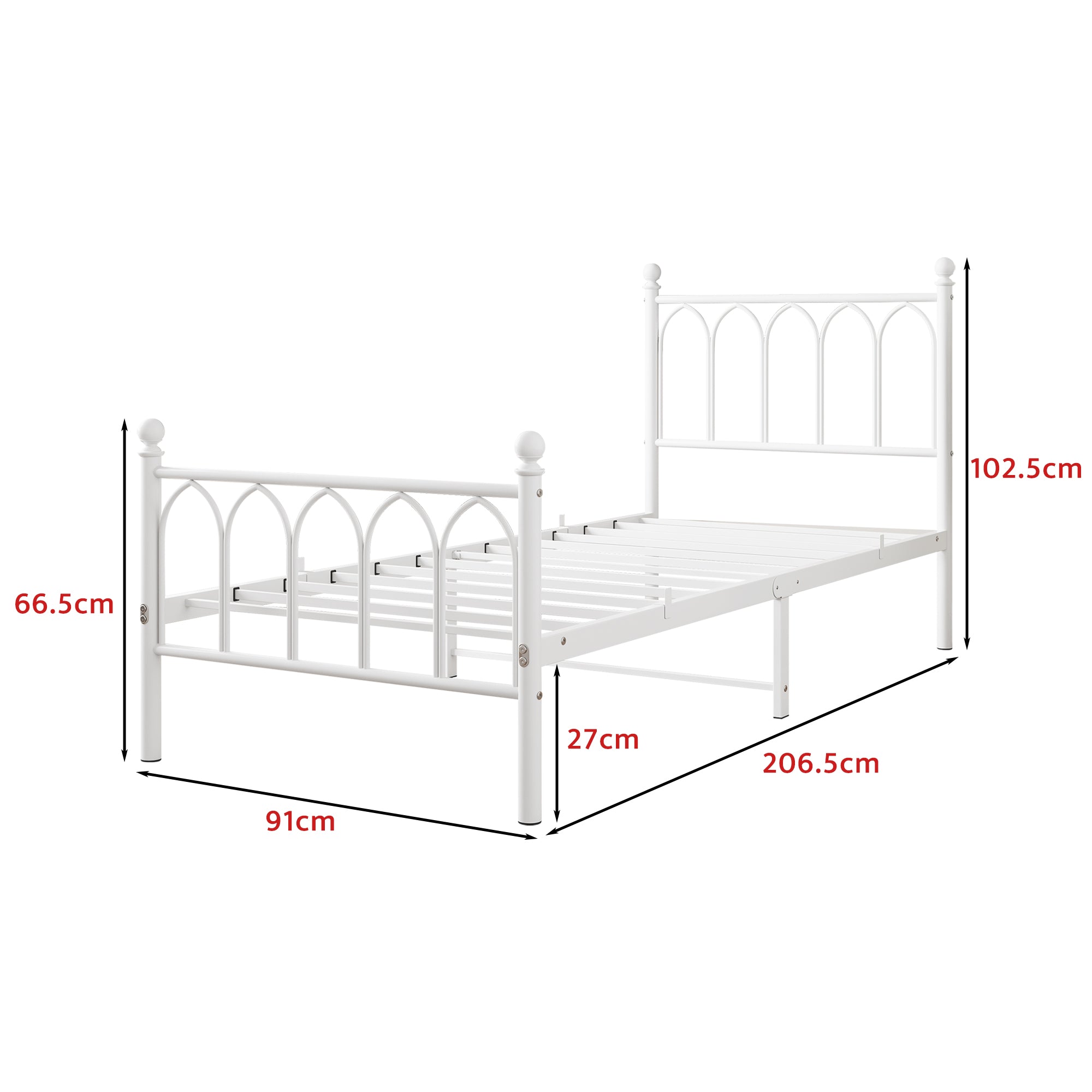 Logidon metalen bedframe 90x200 wit hoofdbord met opbergruimte voor onder het bed