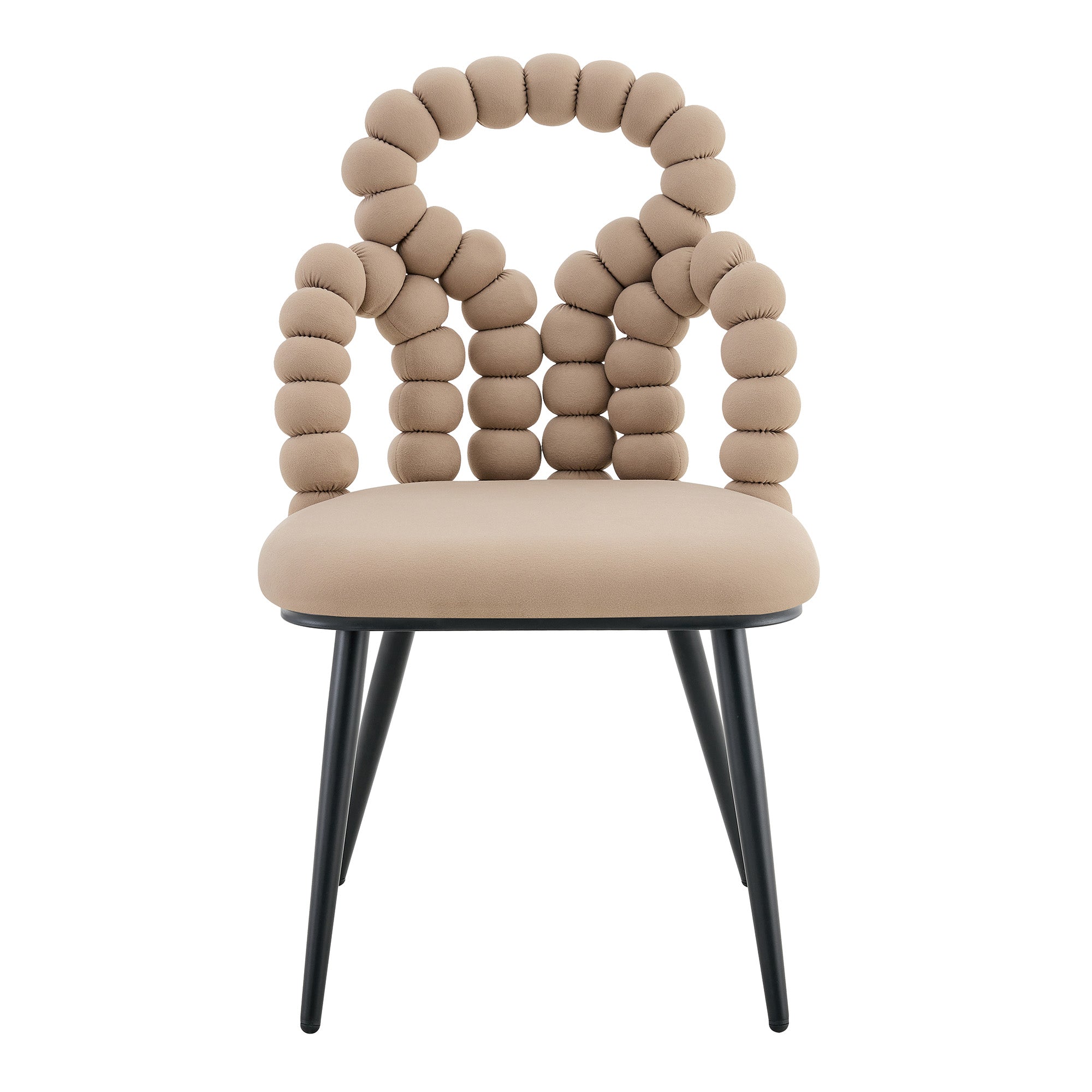 Logidon beige fluwelen eetkamerstoelen set met 2 kogelketting rugleuning