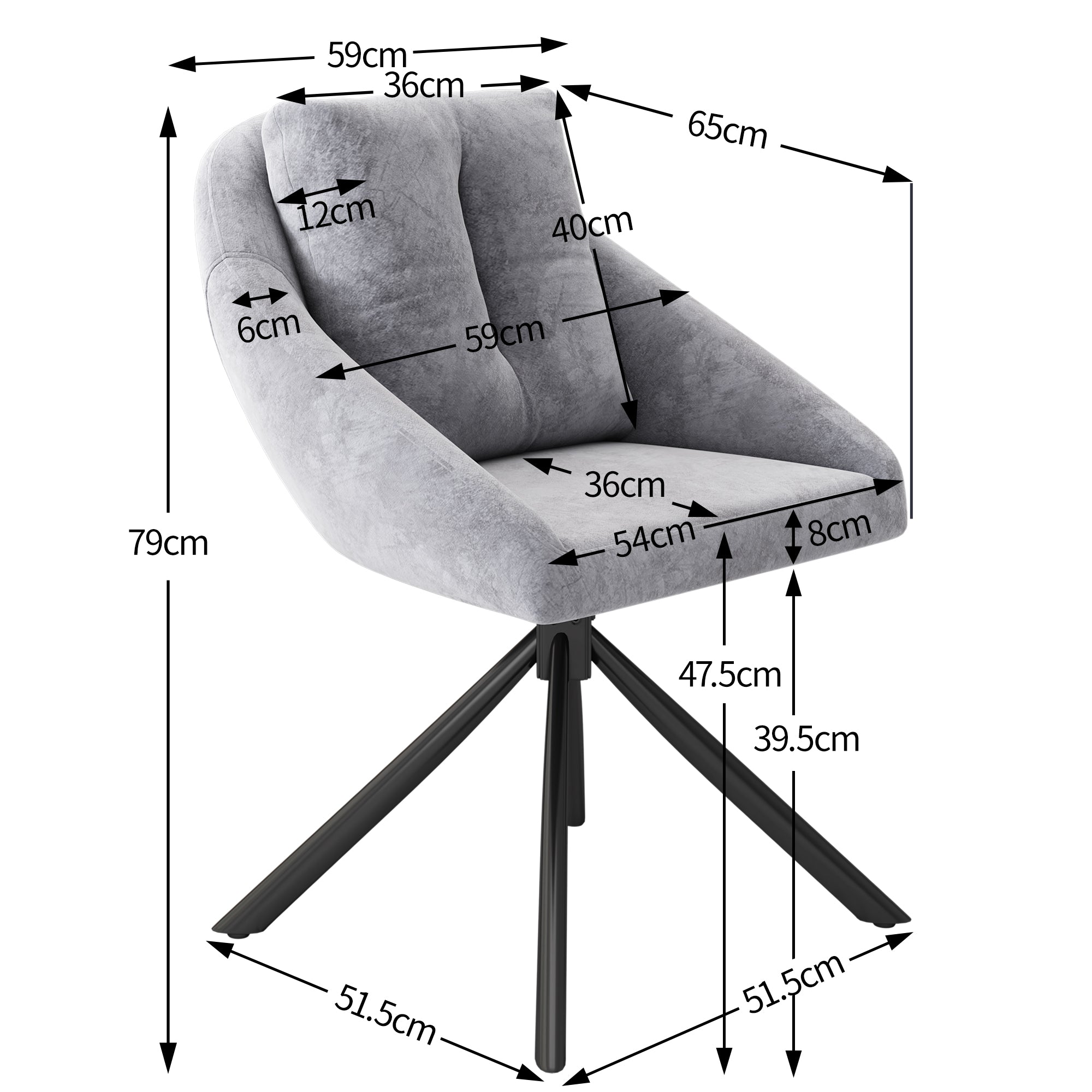 Logidon moderne grijze fluwelen stoelset van 6 ergonomische eetstoelen draaistoelen