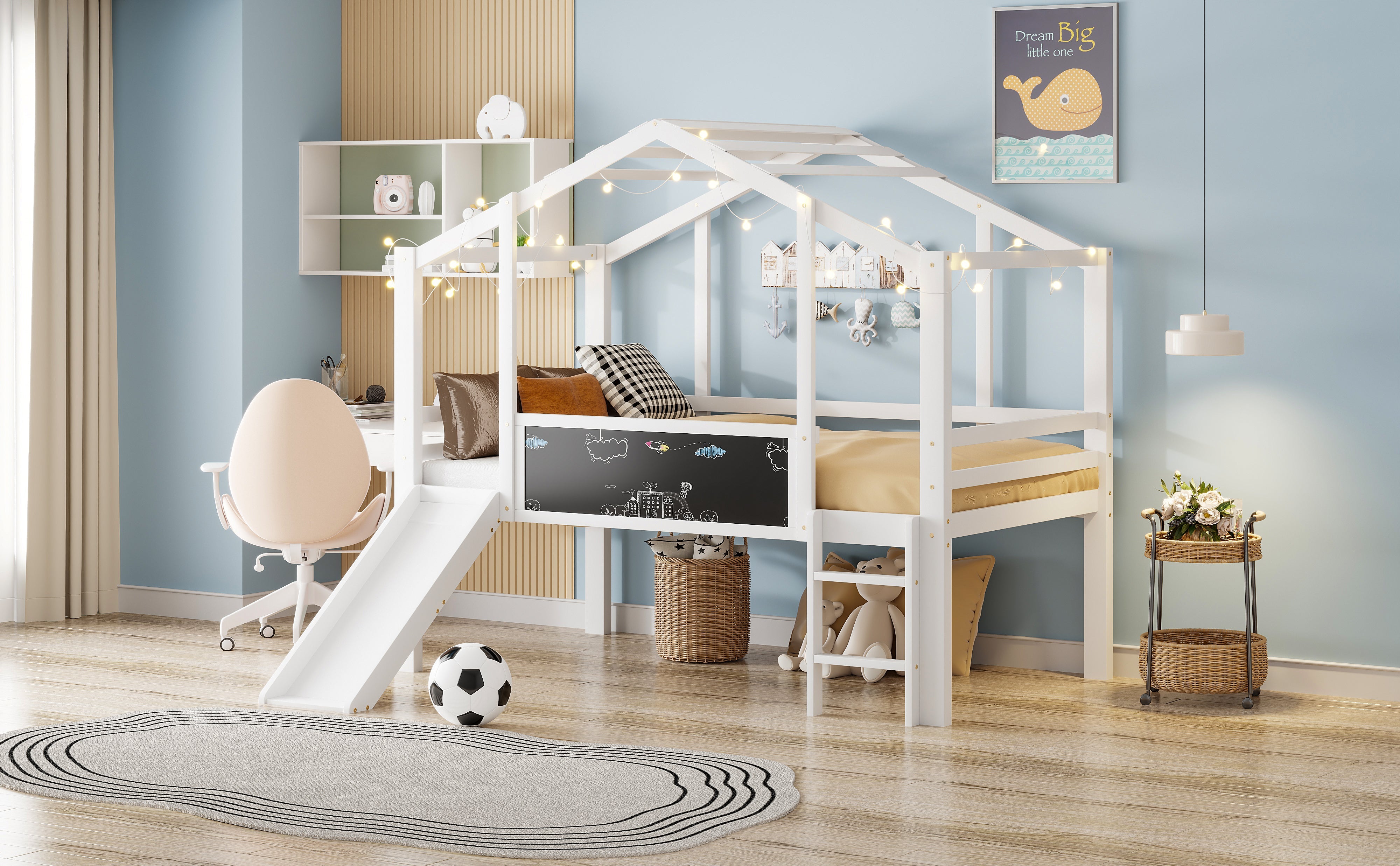Logidon hoogslaper 90x200 wit met loftdesign en glijbaan