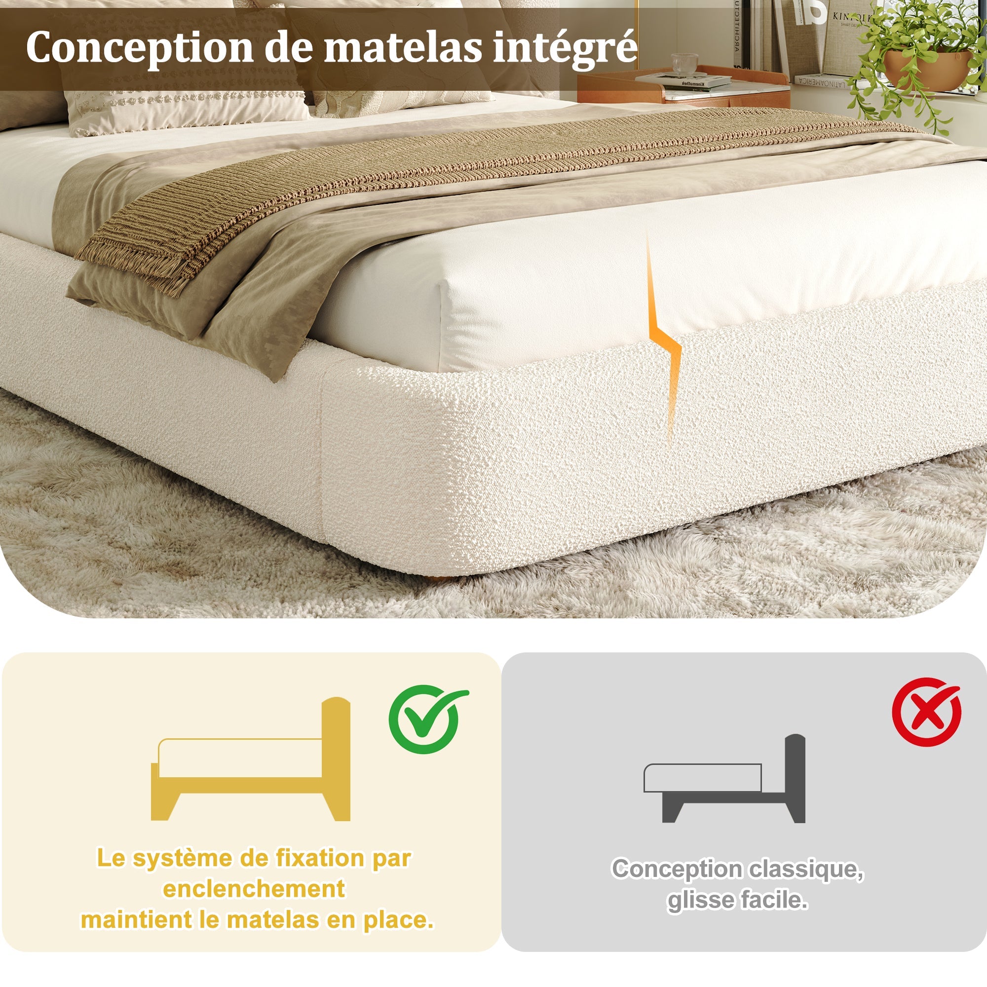Logidon gestoffeerd bed tweepersoonsbed 160x200 beige bouclé met opbergruimte
