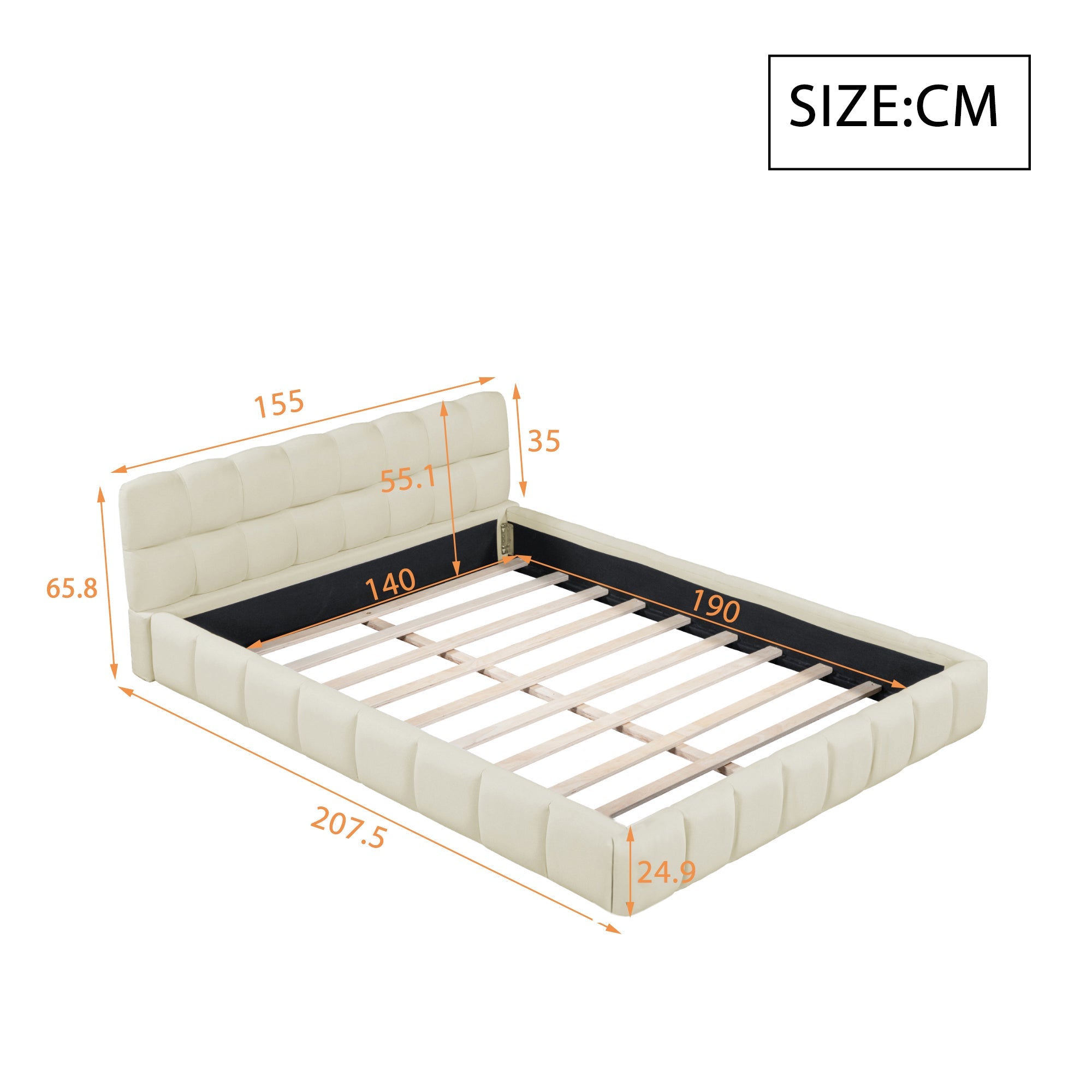 Logidon gestoffeerd bed 140x190 cm beige met hoofdbord elegant design