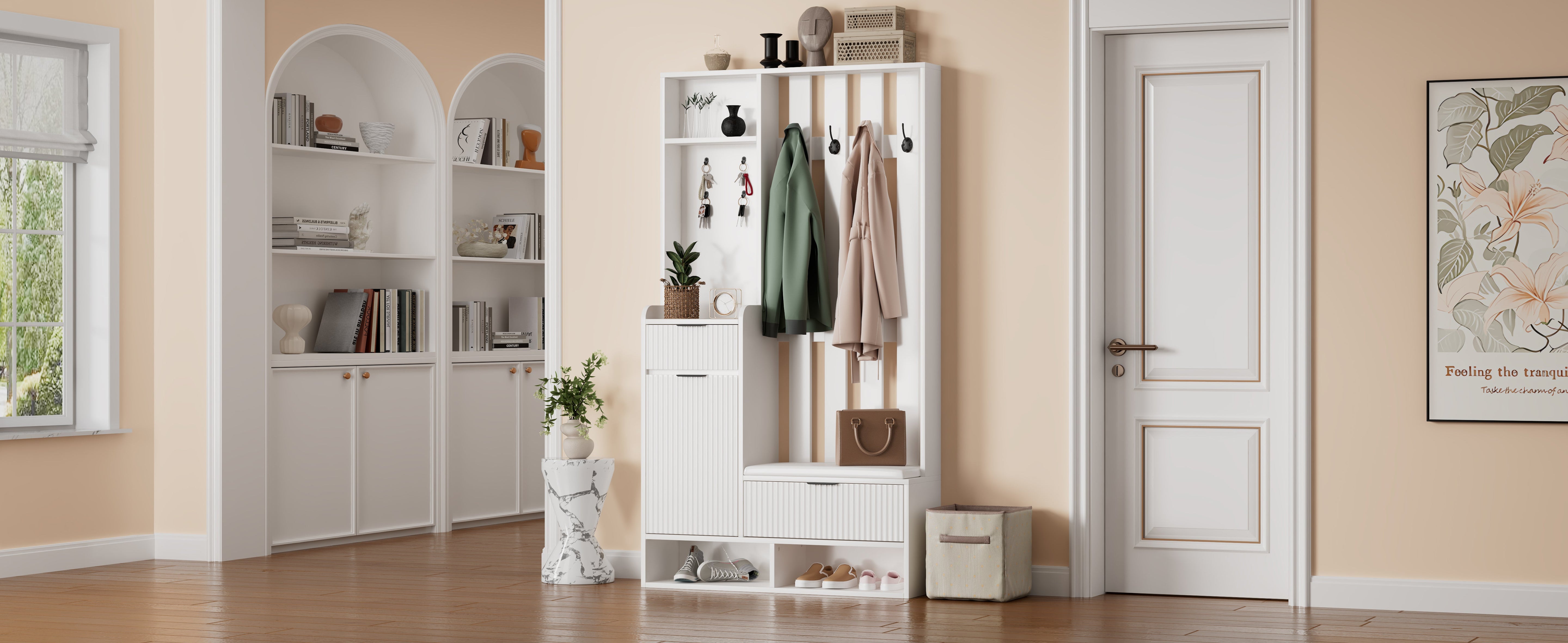 Logidon Kledingkast 6in1 Wit 100x30x180 cm Schoenenbankopberger