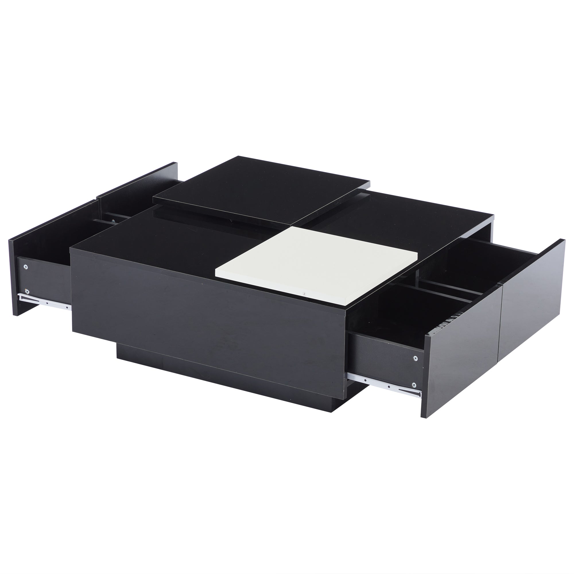 Logidon Hoogglans Salontafel Zwart Wit 75x75 Cm Met 4 Laden