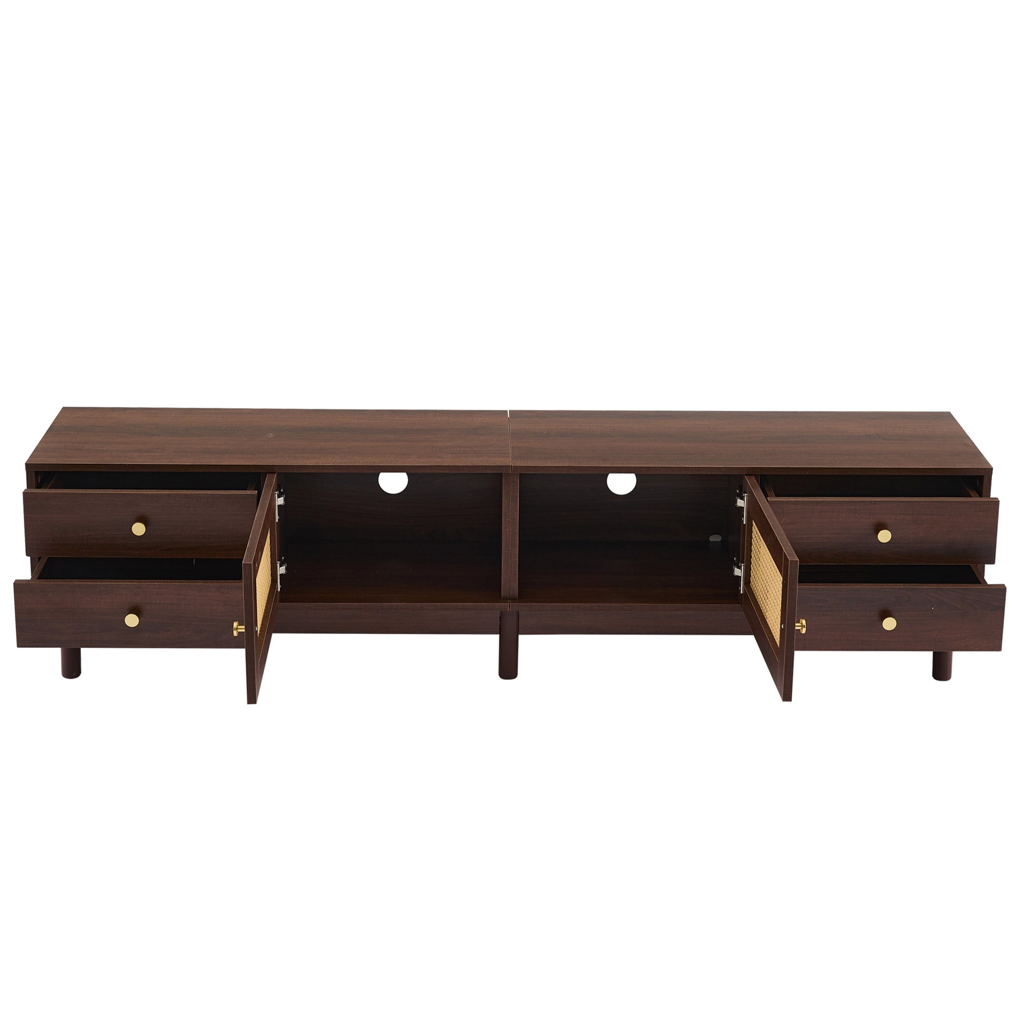 Logidon TV cabinet 180 cm dark wood look rattan doors cable management