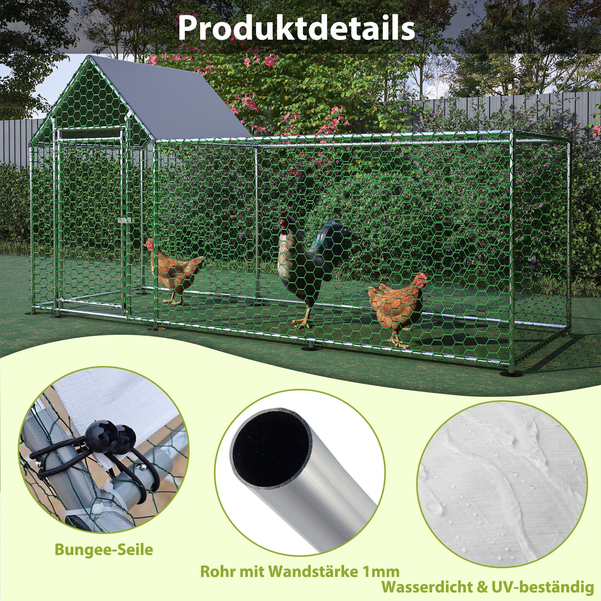 Logidon kippenhok 3x1x1,5 m metalen behuizing met veiligheidsslot