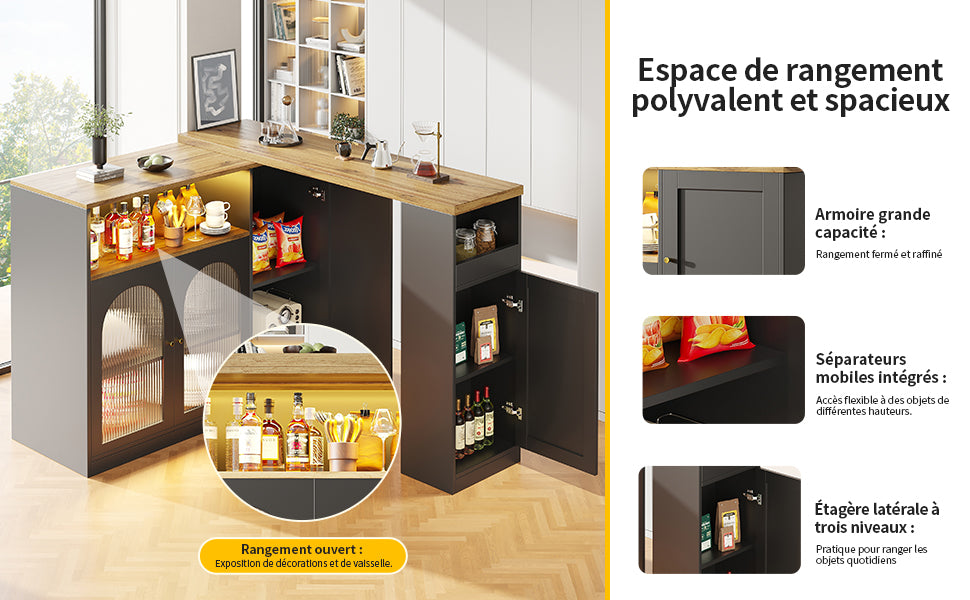 Logidon Draaibare Bartafel Mat Zwart 198x39x97 cm Met LED Glazen Deur