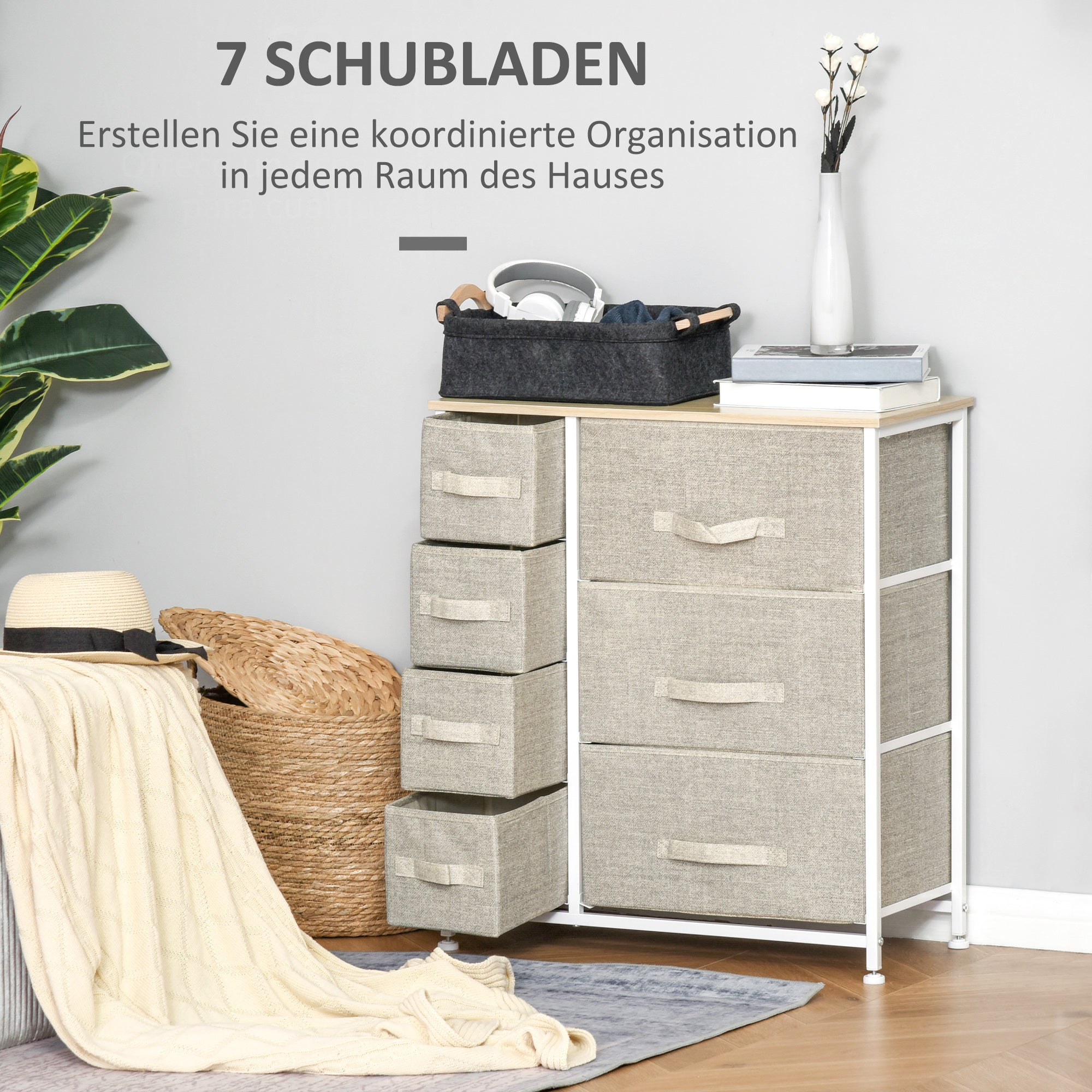 Logidon ladekast 7 stoffen lades lichtgrijs 63,5x30x71 cm