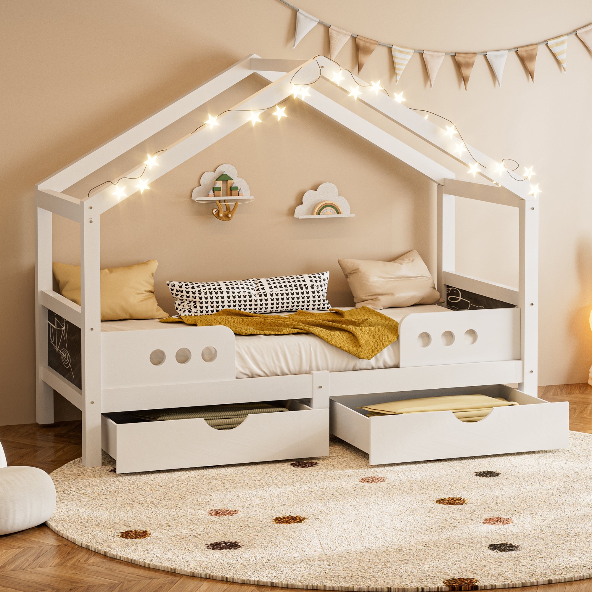 Logidon Kinderbed Met Dak Design Wit 90x200 cm Met Twee Lades