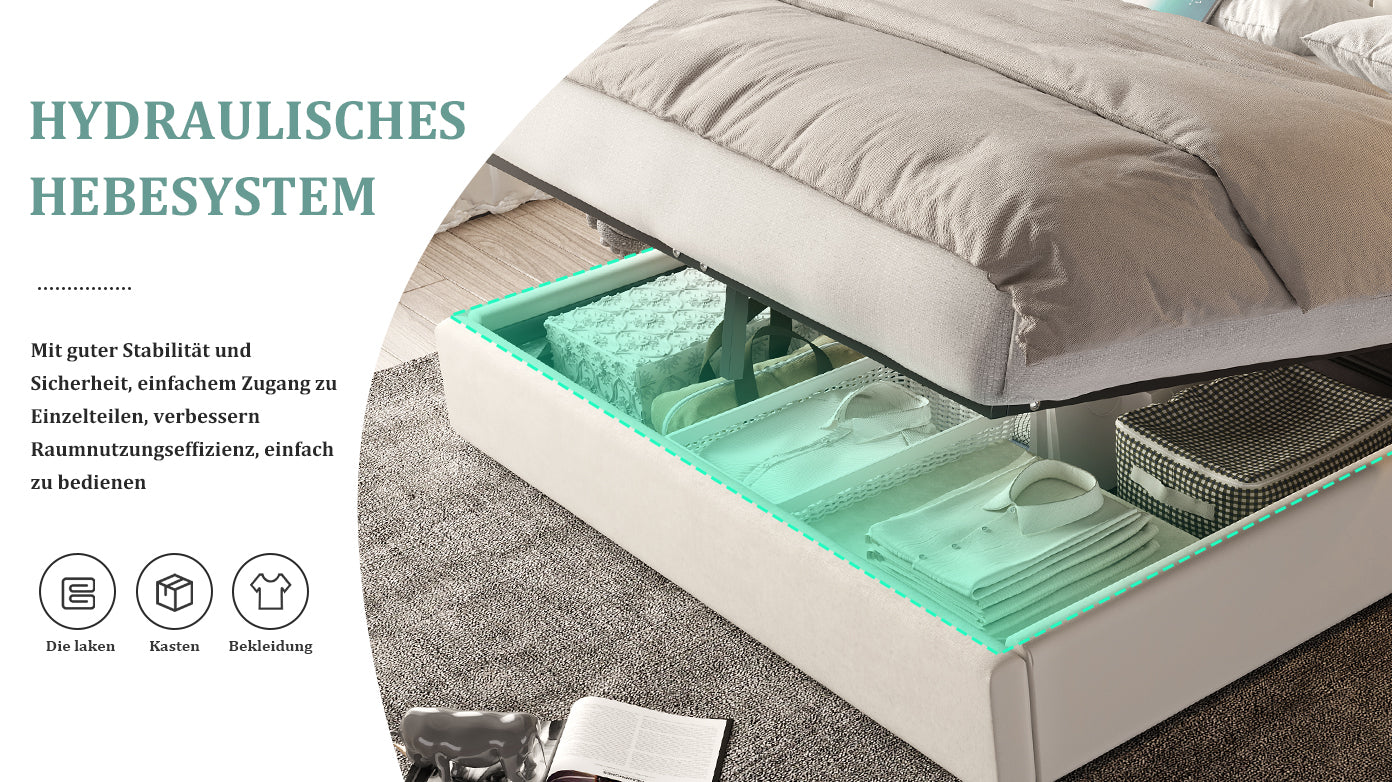 Logidon bedframe beige fluweel met lang hoofdeinde en USB-poorten