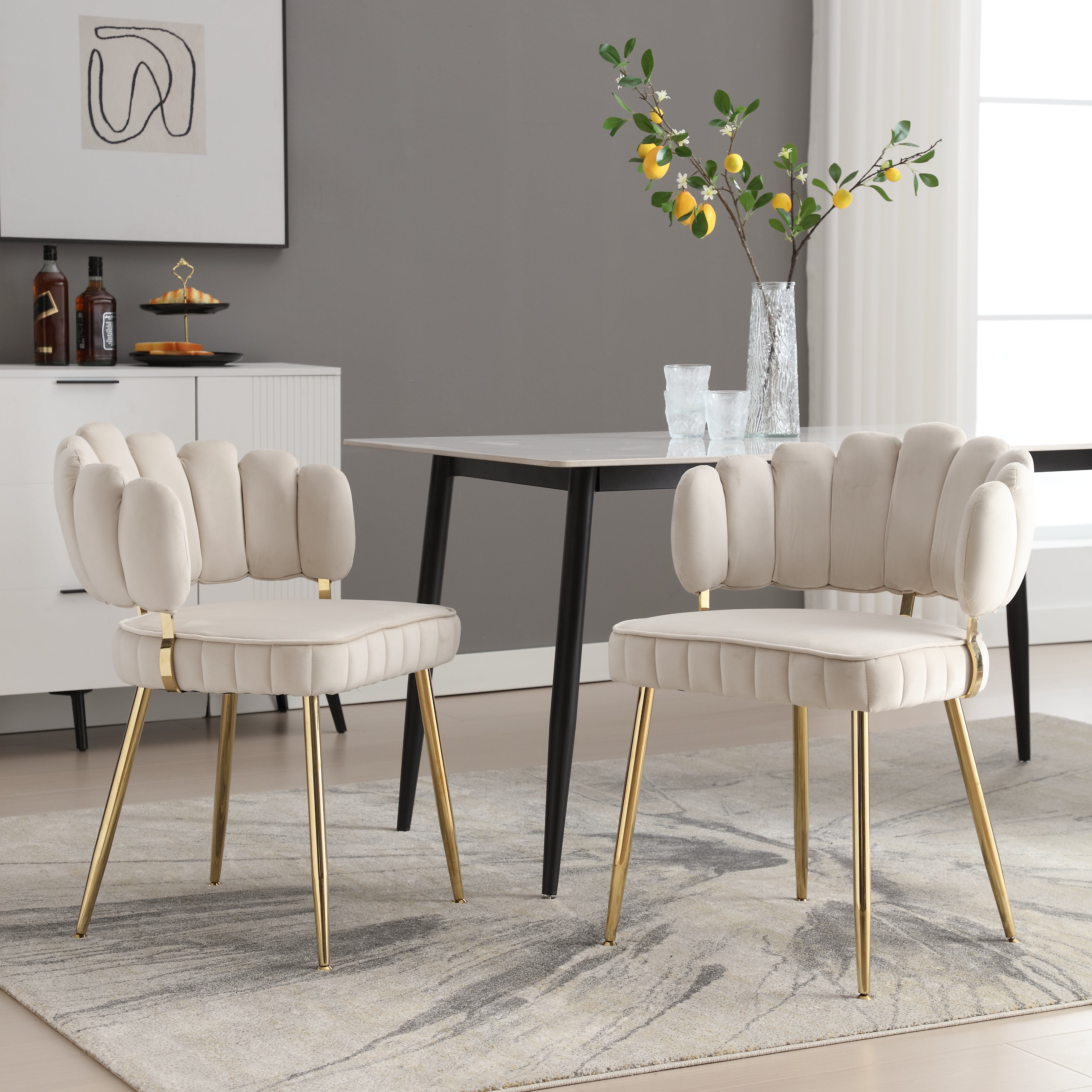 Logidon Modern Velvet Living Room Chairs Ivory Velvet Set of 2