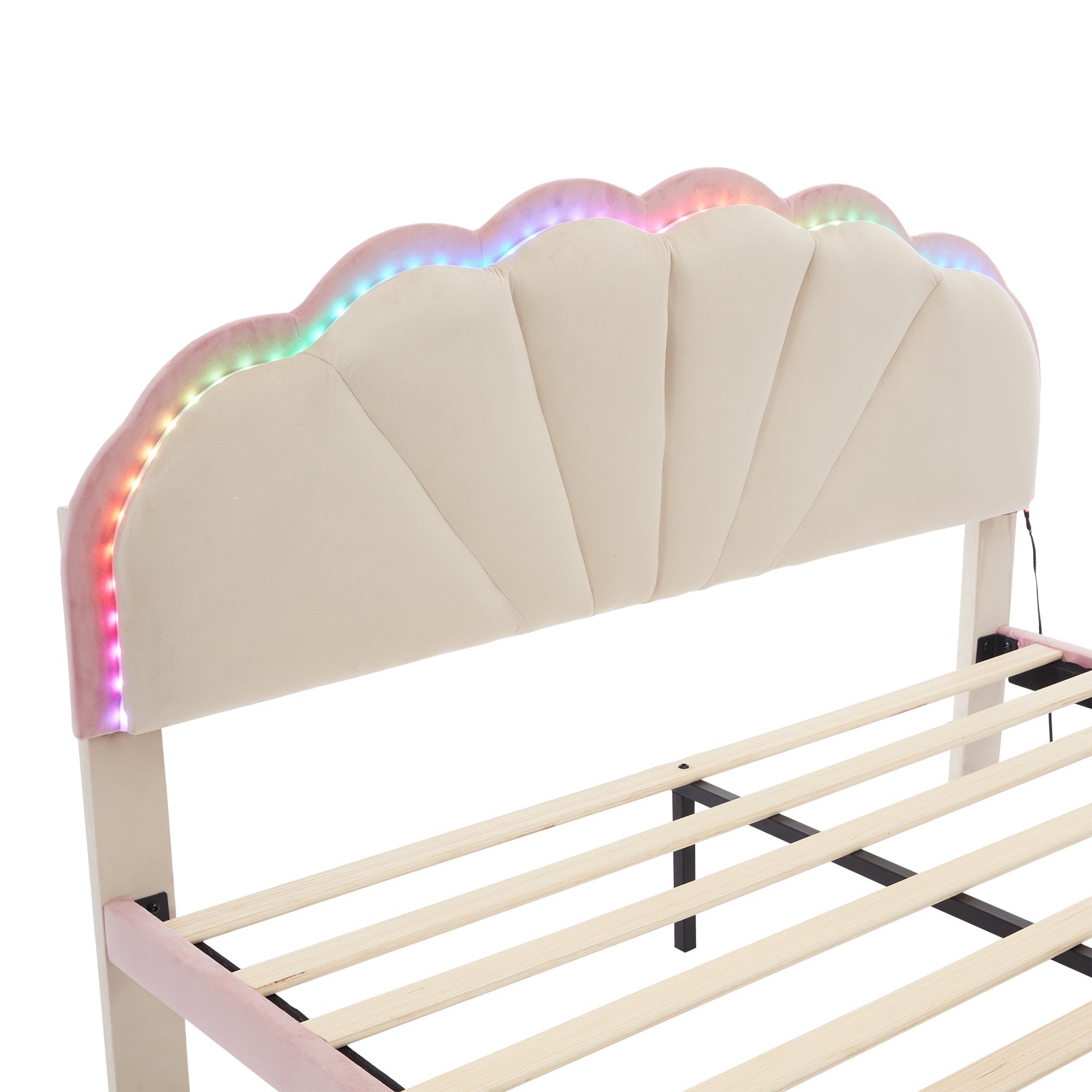 Logidon gestoffeerd bed 140x200 beige roze LED-lichtstrips