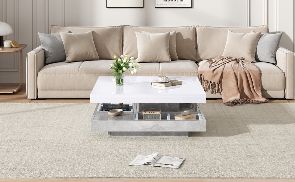 Logidon 360 graden draaibare salontafel 70x70x36 cm wit hoogglans