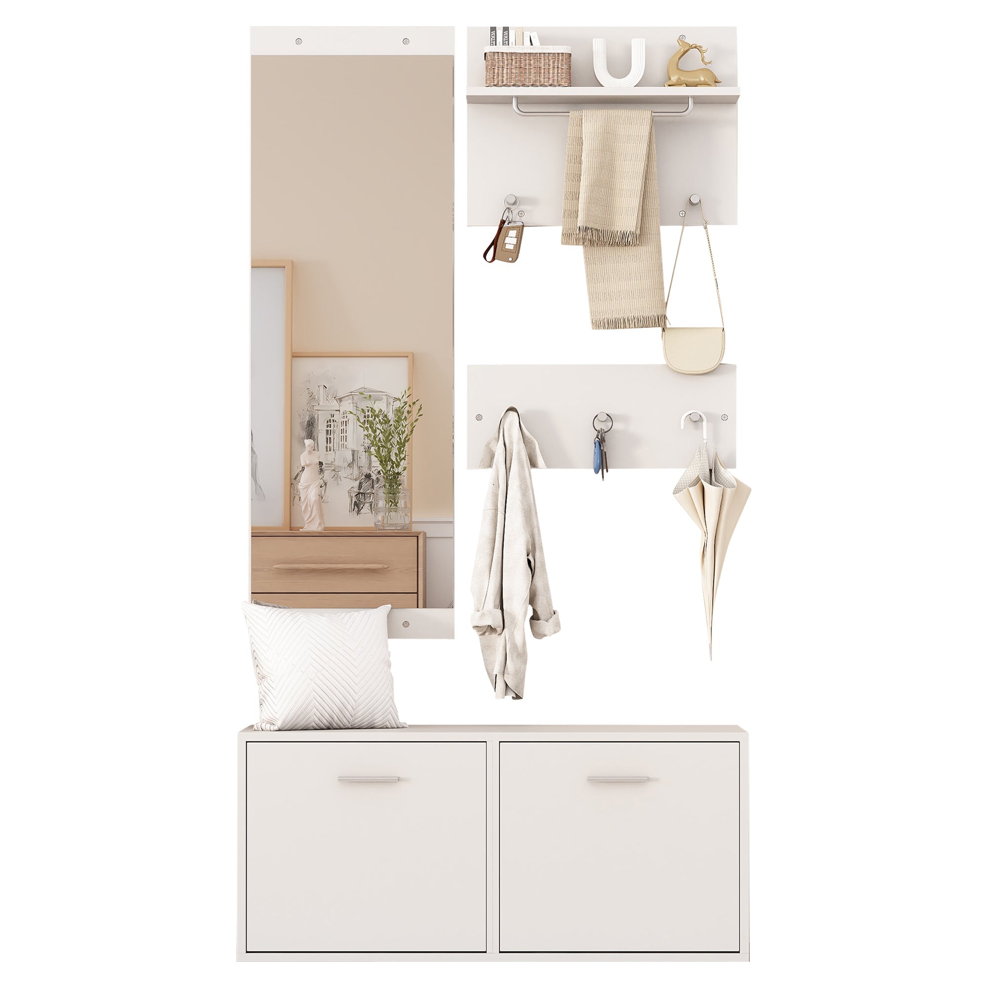 Logidon kledingkastset 4-delige spiegel schoenenkast wit 90x30x41,5 cm